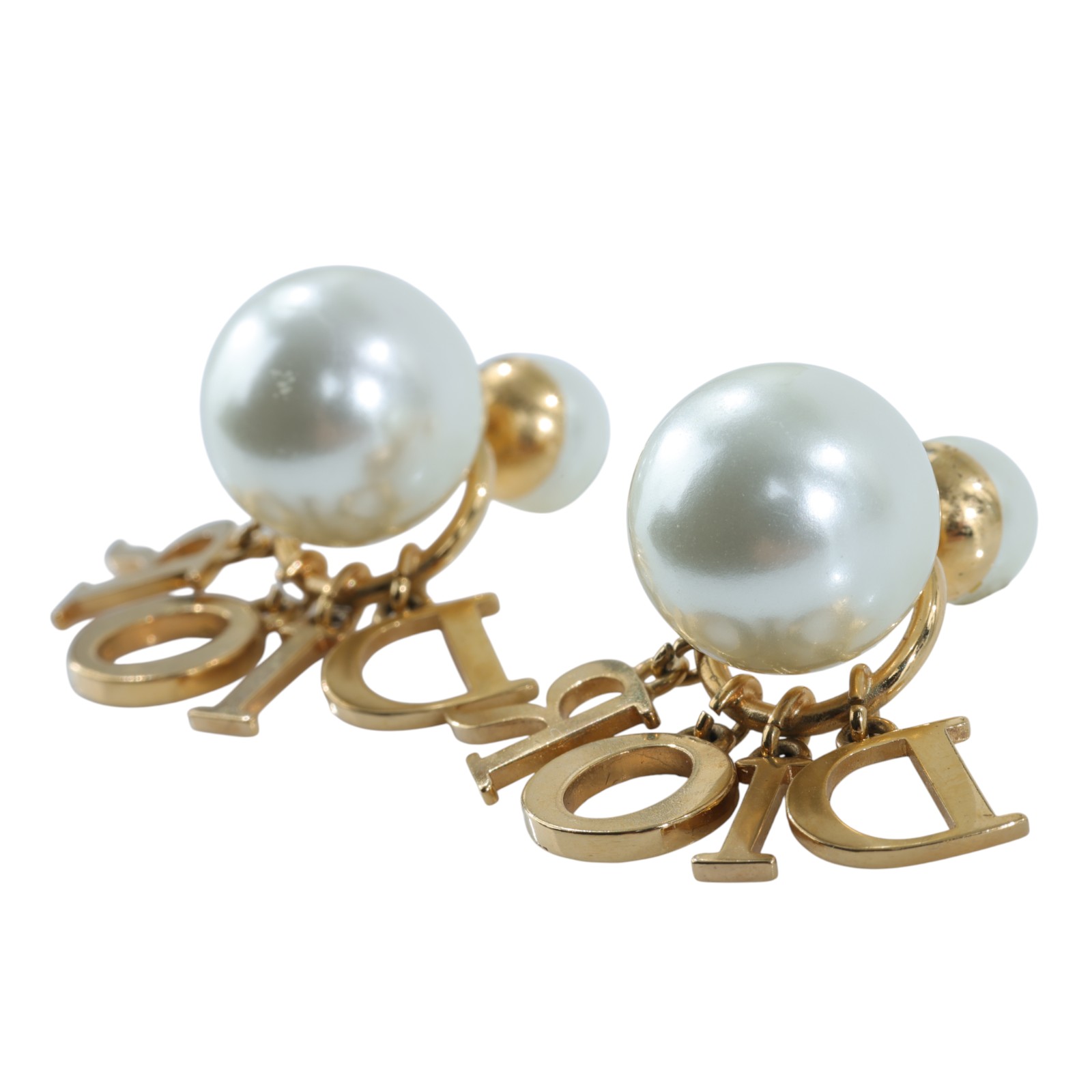 迪奧 CHRISTIAN DIOR Tribales 耳釘 E1411TRICY 金色珍珠LOGO耳環 防塵袋