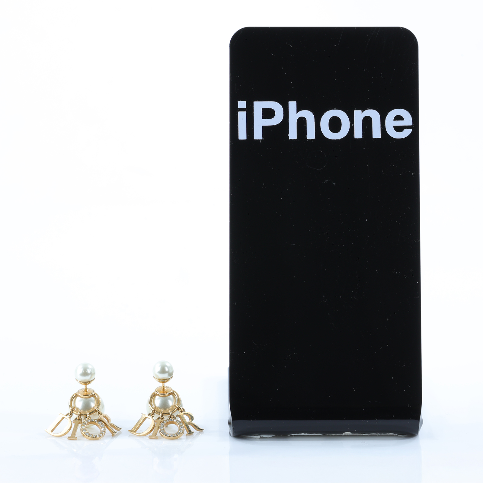 迪奧 CHRISTIAN DIOR Tribales 耳釘 E1411TRICY 金色珍珠LOGO耳環 防塵袋