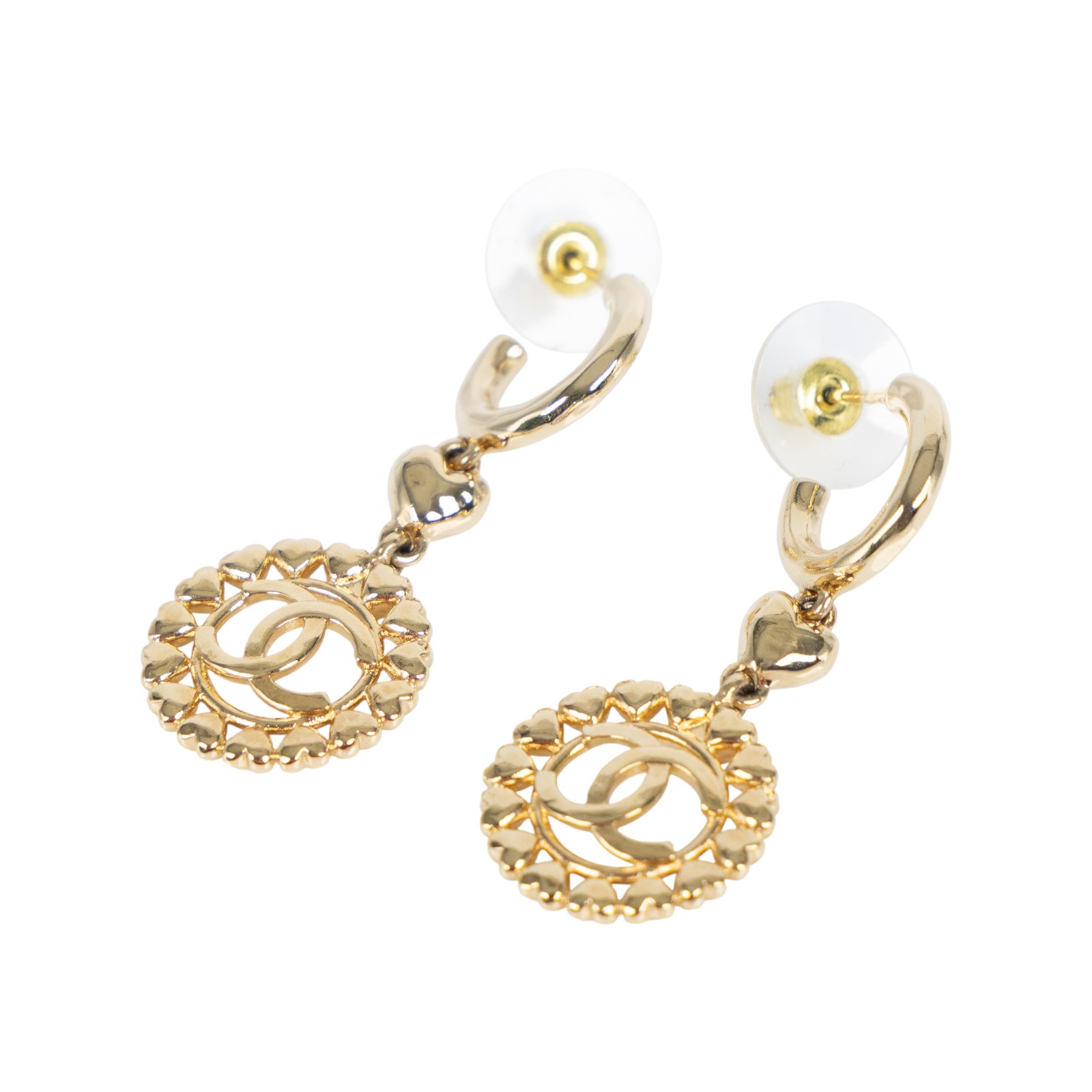 香奈兒 CHANEL CC LOGO 耳釘 耳環 A23P 金色雙C搭環繞愛心設計穿式耳環 原廠盒子/內襯