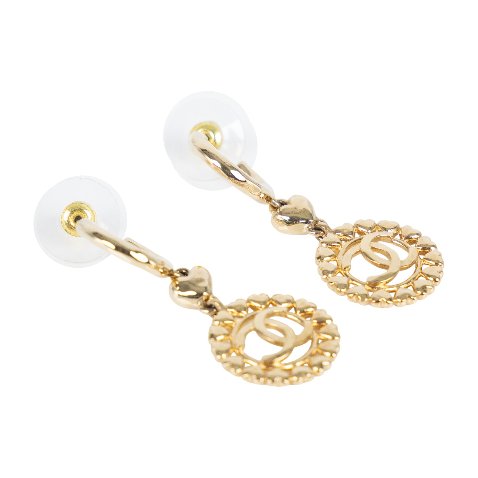 香奈兒 CHANEL CC LOGO 耳釘 耳環 A23P 金色雙C搭環繞愛心設計穿式耳環 原廠盒子/內襯