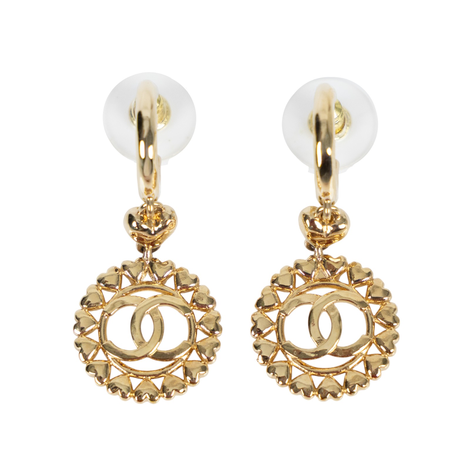 香奈兒 CHANEL CC LOGO 耳釘 耳環 A23P 金色雙C搭環繞愛心設計穿式耳環 原廠盒子/內襯