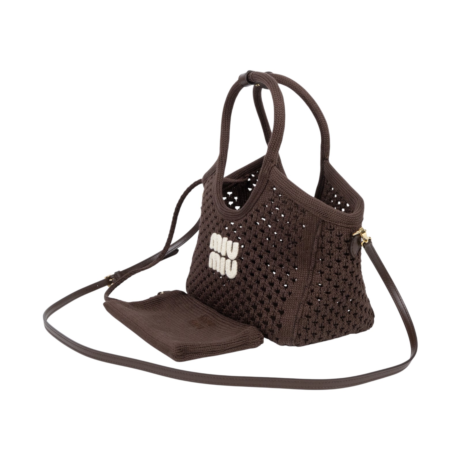 繆繆 MIU MIU IVY 織物手袋 小型 5BA284_2F8E 咖啡編織IVY 防塵袋/購買證明