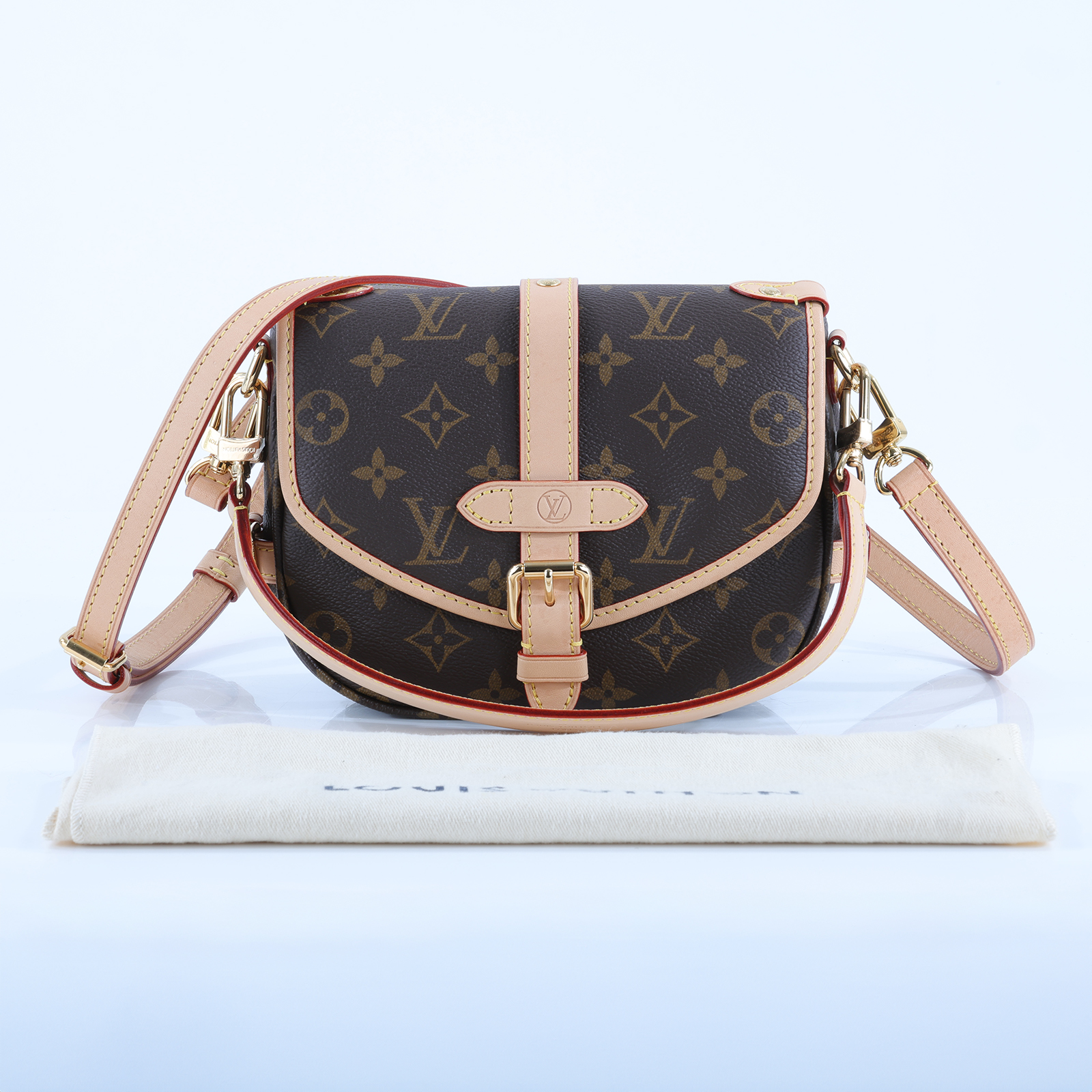路易威登 LOUIS VUITTON Saumur BB  手提 馬鞍斜背包 M46740 晶片款 原花Saumur BB肩背包 防塵袋