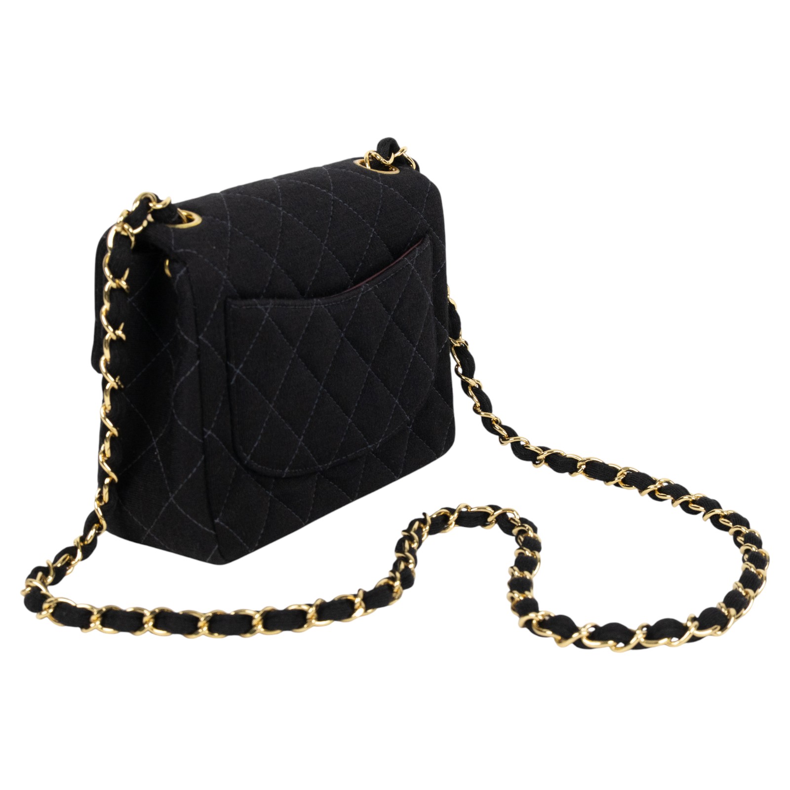 香奈兒 CHANEL 方胖 牛鍊條 肩背 斜背 口蓋包  6開黑金布面方胖 防塵袋/保證卡