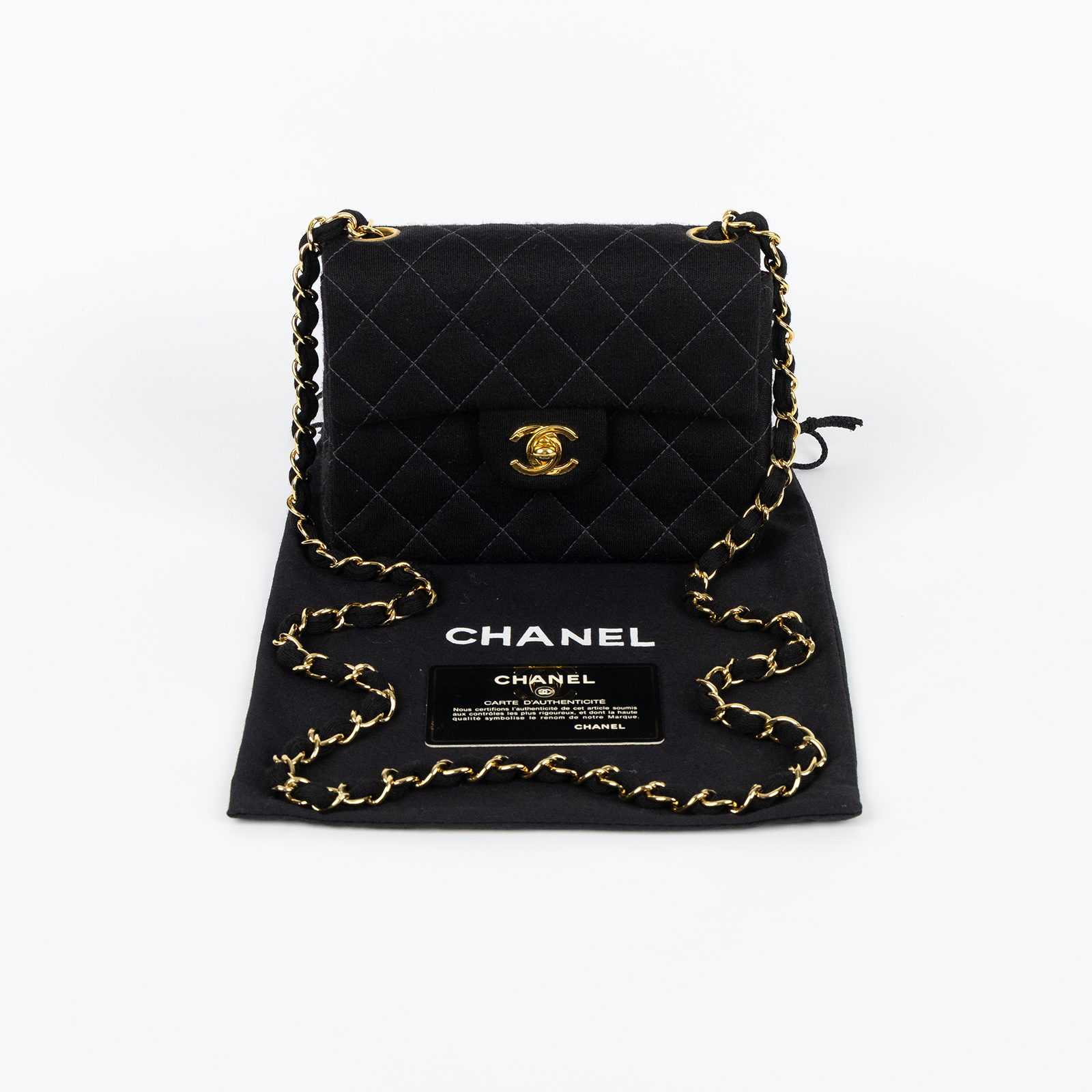 香奈兒 CHANEL 方胖 牛鍊條 肩背 斜背 口蓋包  6開黑金布面方胖 防塵袋/保證卡