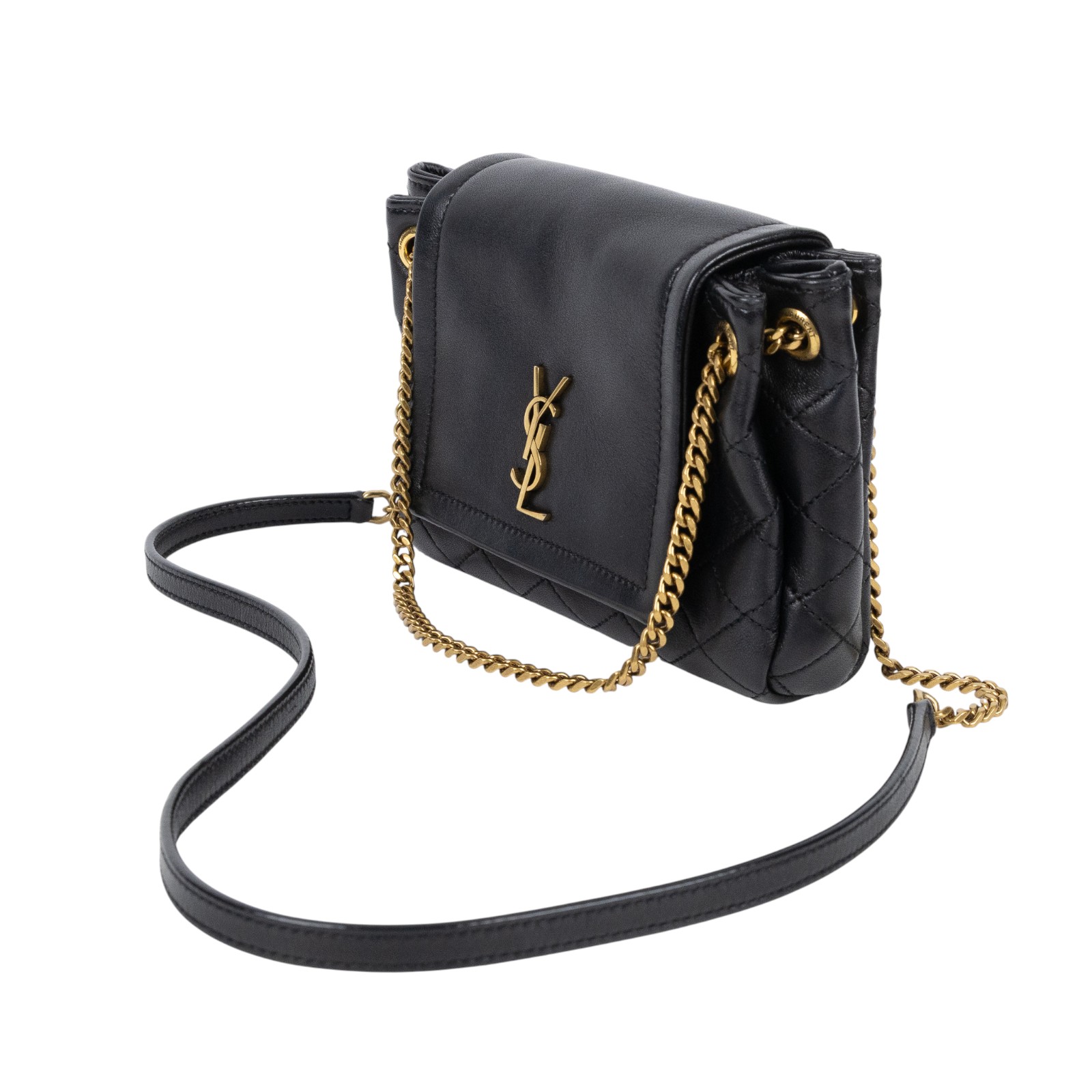 聖羅蘭 YSL SAINT LAURENT Nolia 小羊皮 迷你 手袋 肩背包 金色五金 6727381EL07 黑NOLITA MINI 無附屬品