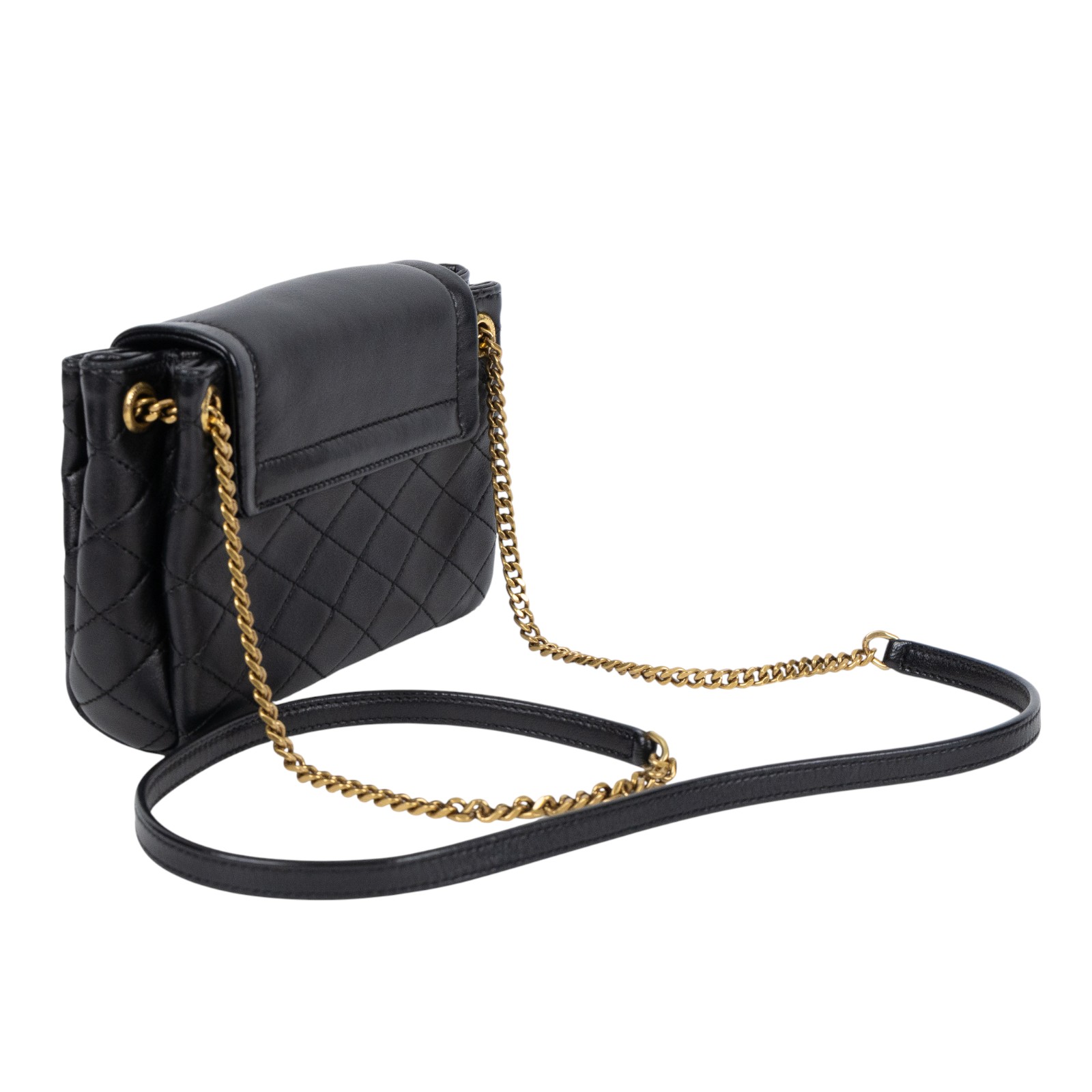 聖羅蘭 YSL SAINT LAURENT Nolia 小羊皮 迷你 手袋 肩背包 金色五金 6727381EL07 黑NOLITA MINI 無附屬品