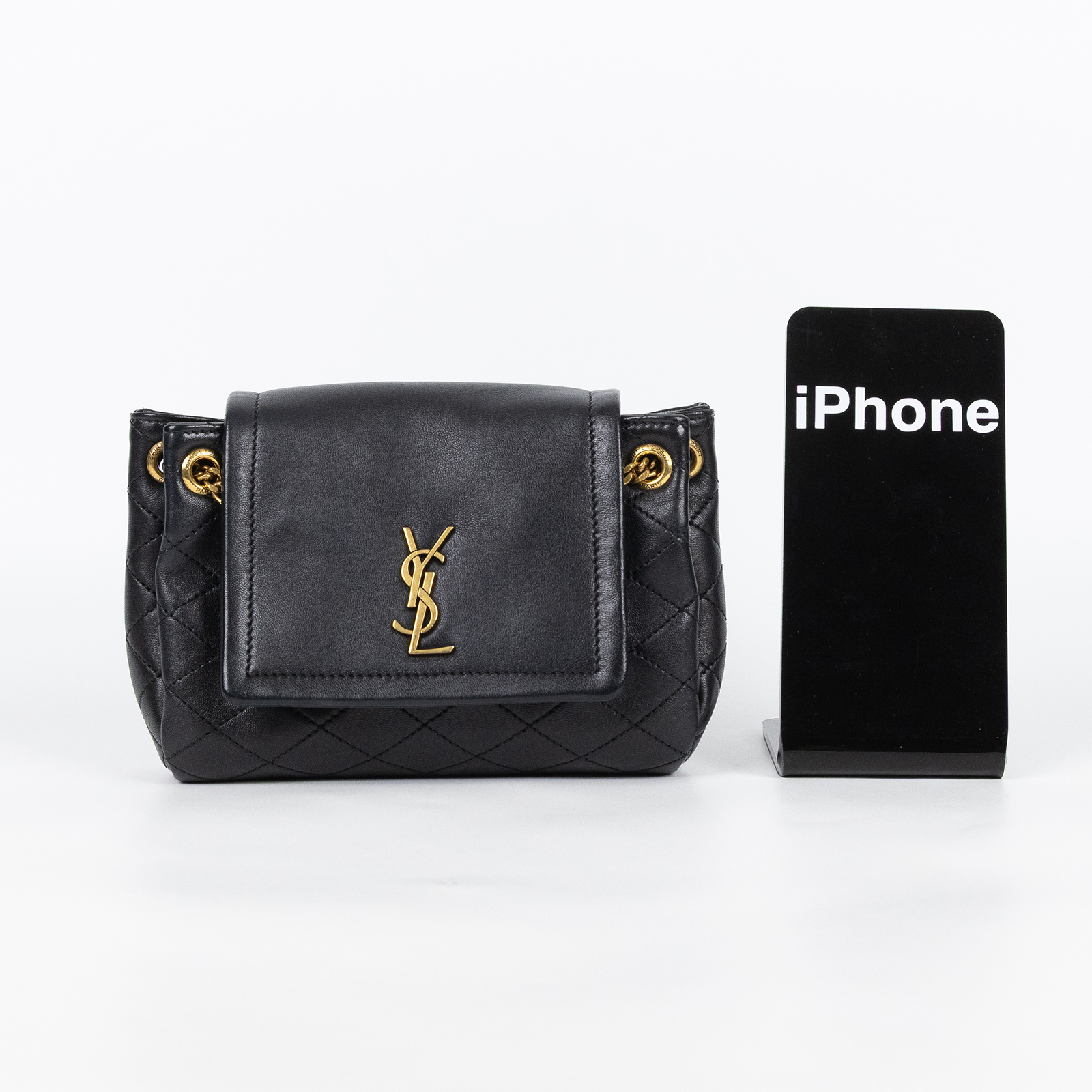聖羅蘭 YSL SAINT LAURENT Nolia 小羊皮 迷你 手袋 肩背包 金色五金 6727381EL07 黑NOLITA MINI 無附屬品