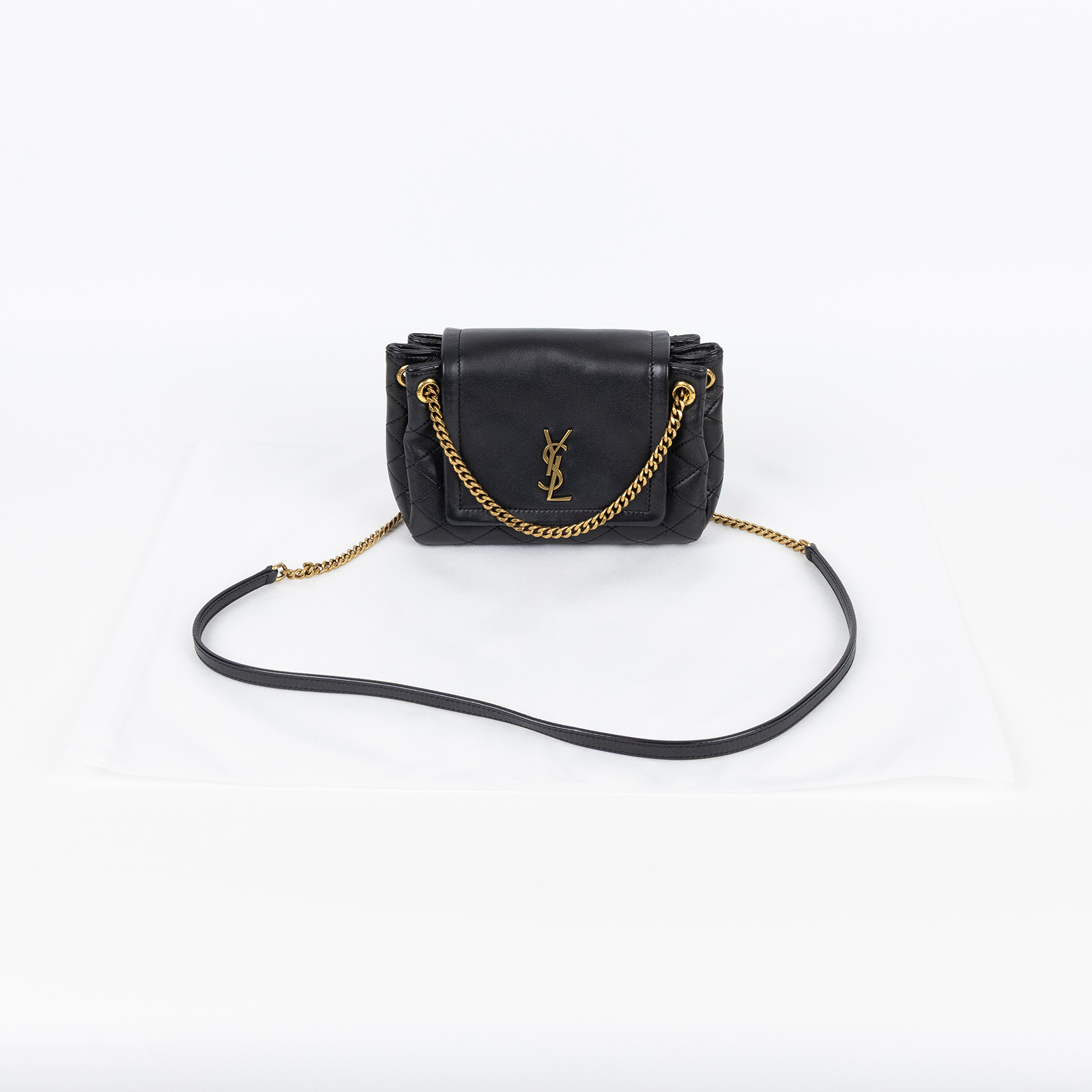 聖羅蘭 YSL SAINT LAURENT Nolia 小羊皮 迷你 手袋 肩背包 金色五金 6727381EL07 黑NOLITA MINI 無附屬品