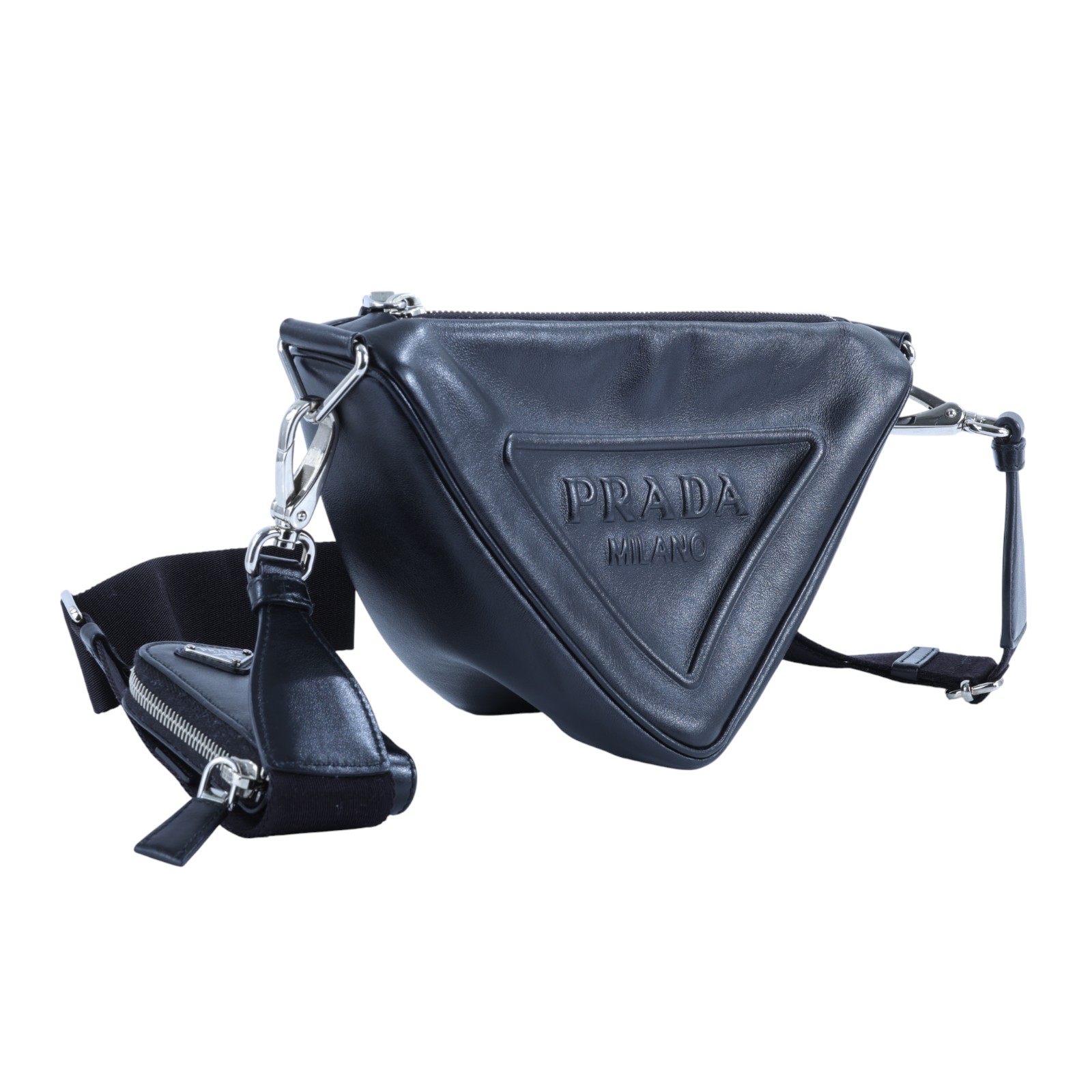 普拉達 PRADA 肩背包 1BH190_2BYA 黑三角肩背包 防塵袋/購買證明