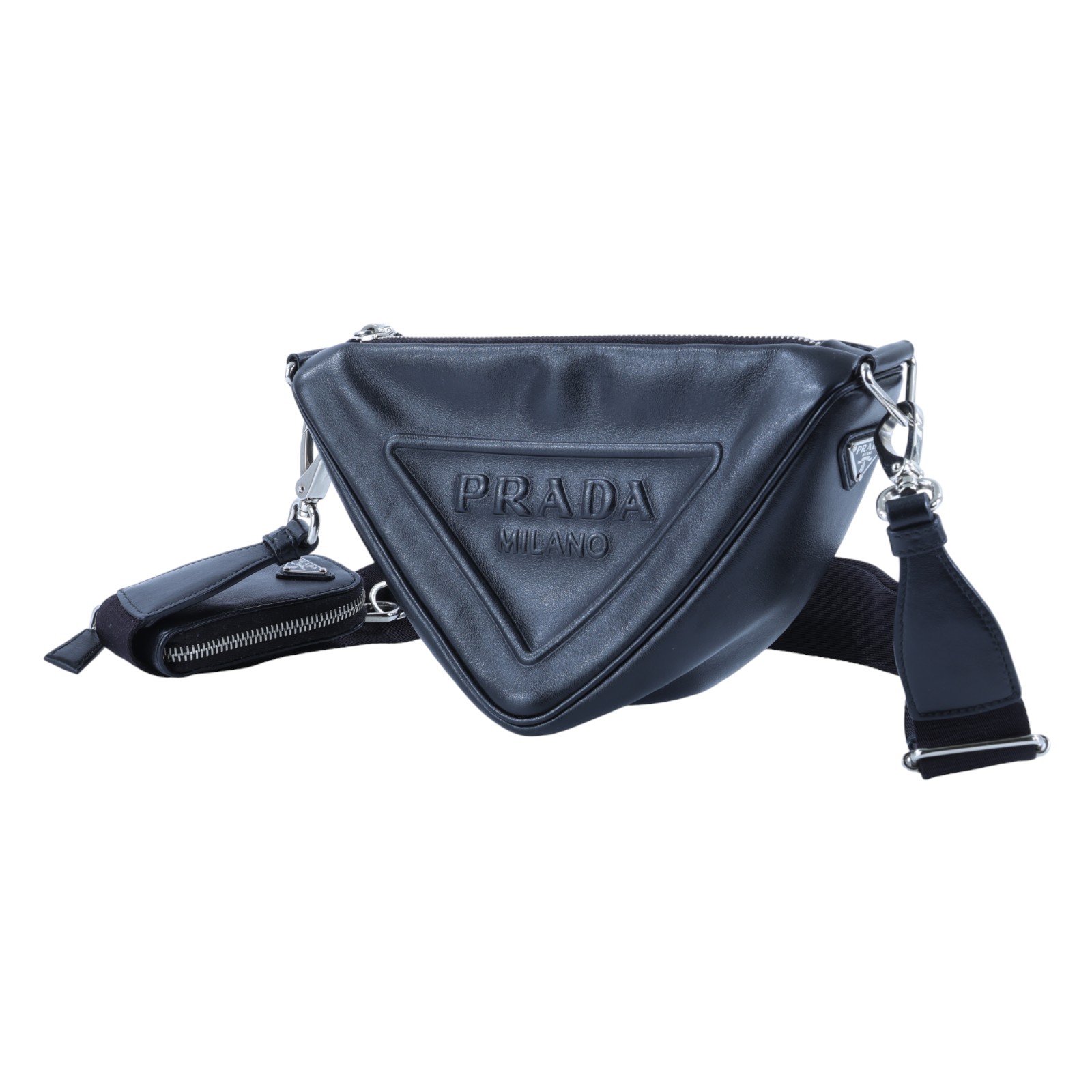 普拉達 PRADA 肩背包 1BH190_2BYA 黑三角肩背包 防塵袋/購買證明