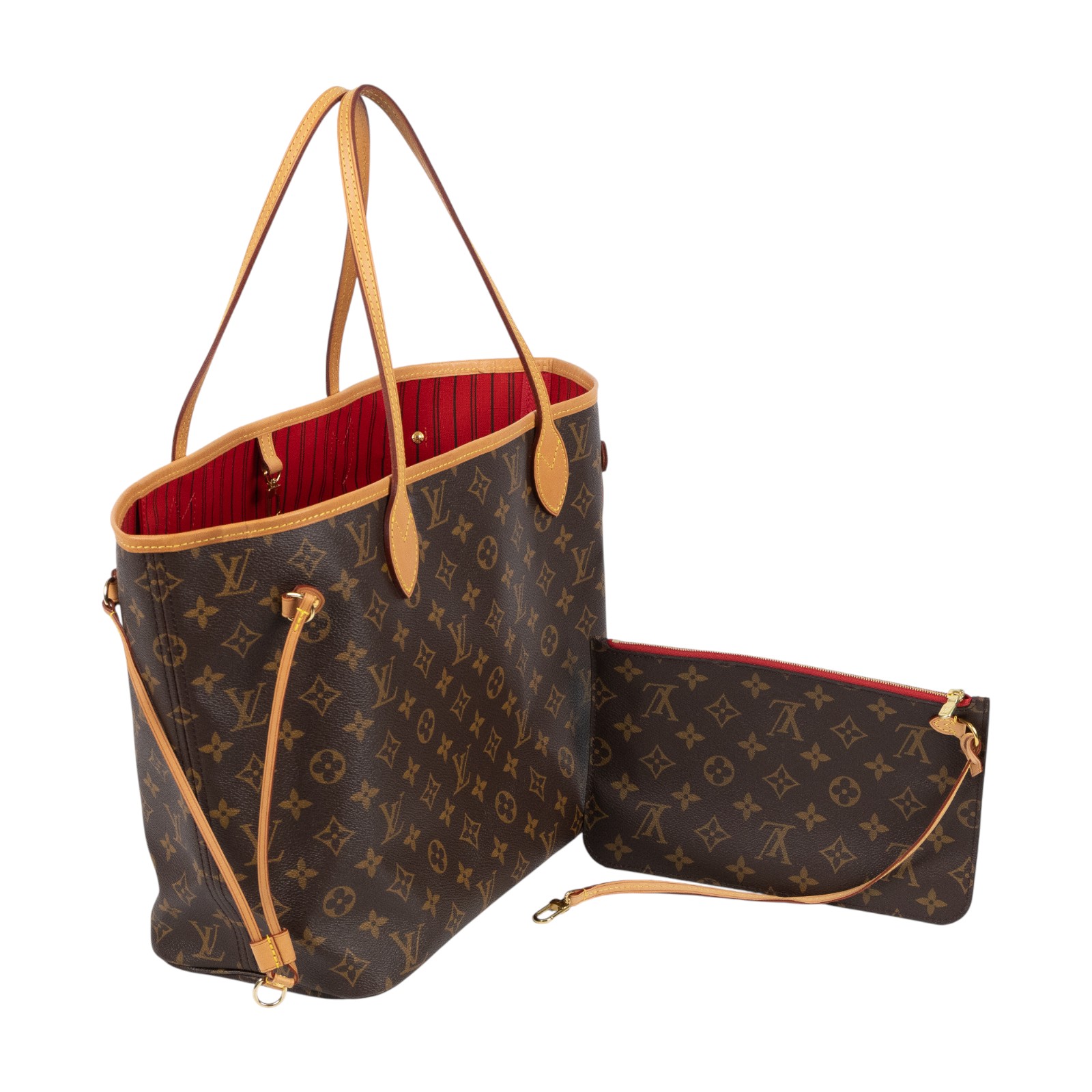 路易威登 LOUIS VUITTON Neverfull MM  經典帆布 肩背 購物袋 櫻桃紅內襯 M46987 晶片款  無附屬品