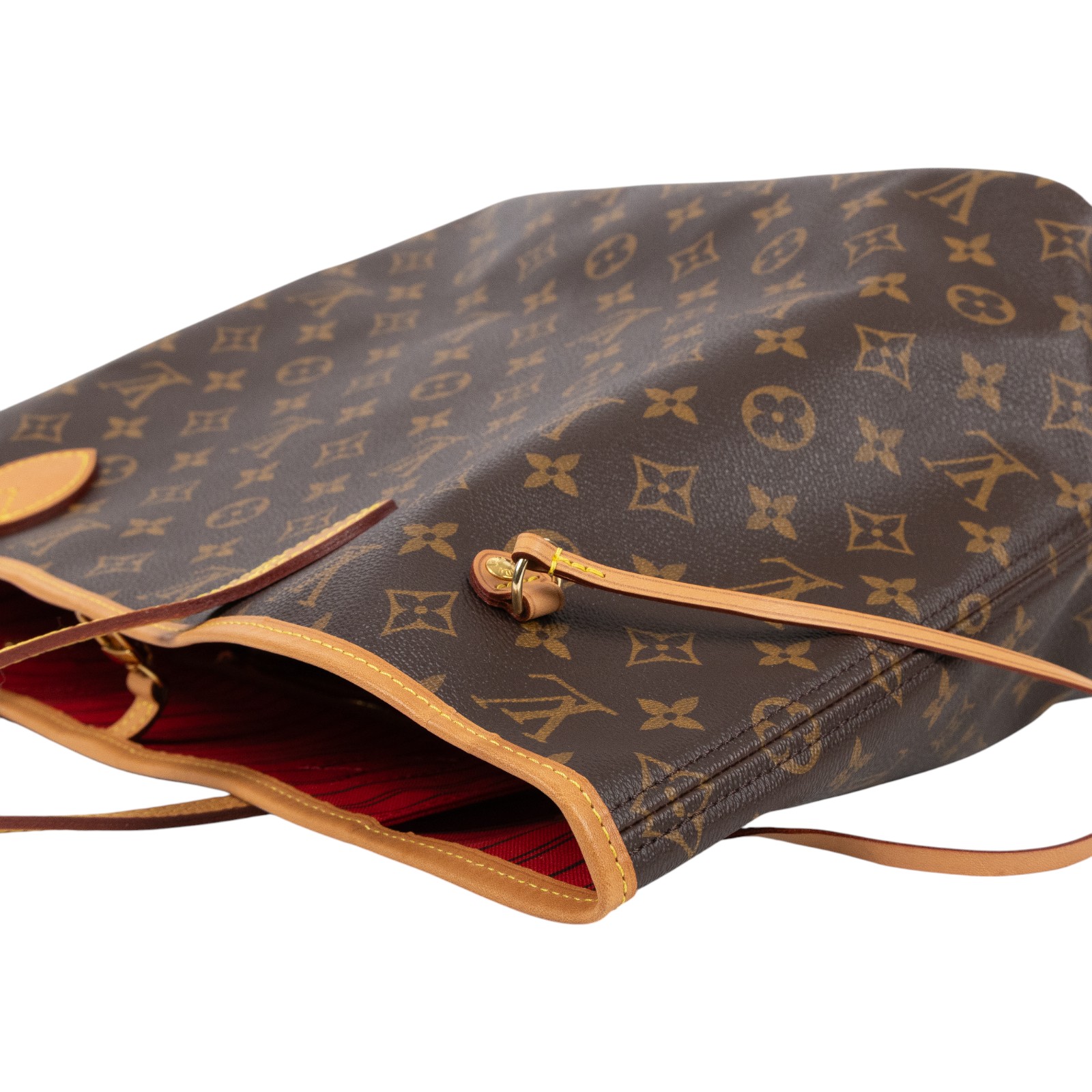 路易威登 LOUIS VUITTON Neverfull MM  經典帆布 肩背 購物袋 櫻桃紅內襯 M46987 晶片款  無附屬品