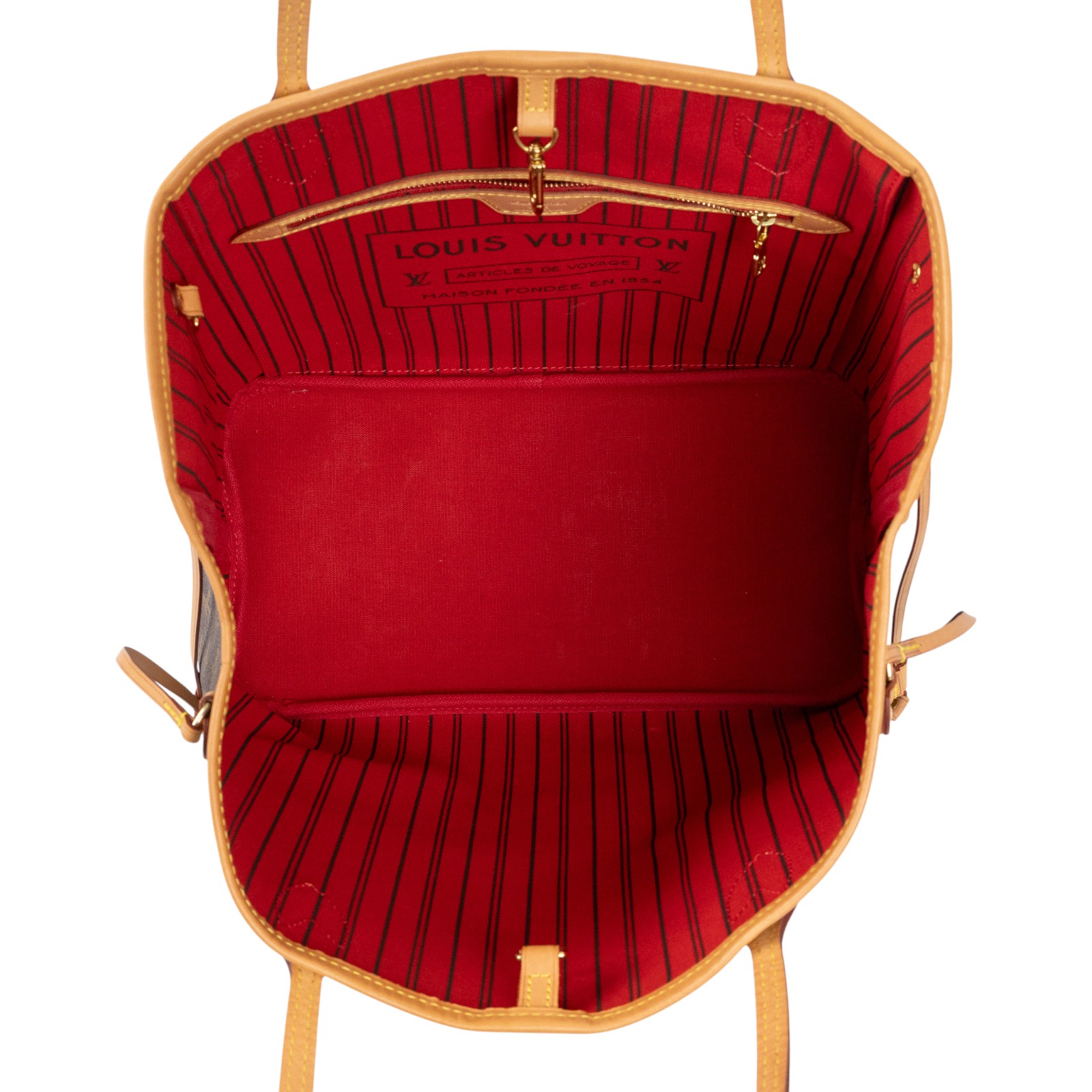 路易威登 LOUIS VUITTON Neverfull MM  經典帆布 肩背 購物袋 櫻桃紅內襯 M46987 晶片款  無附屬品