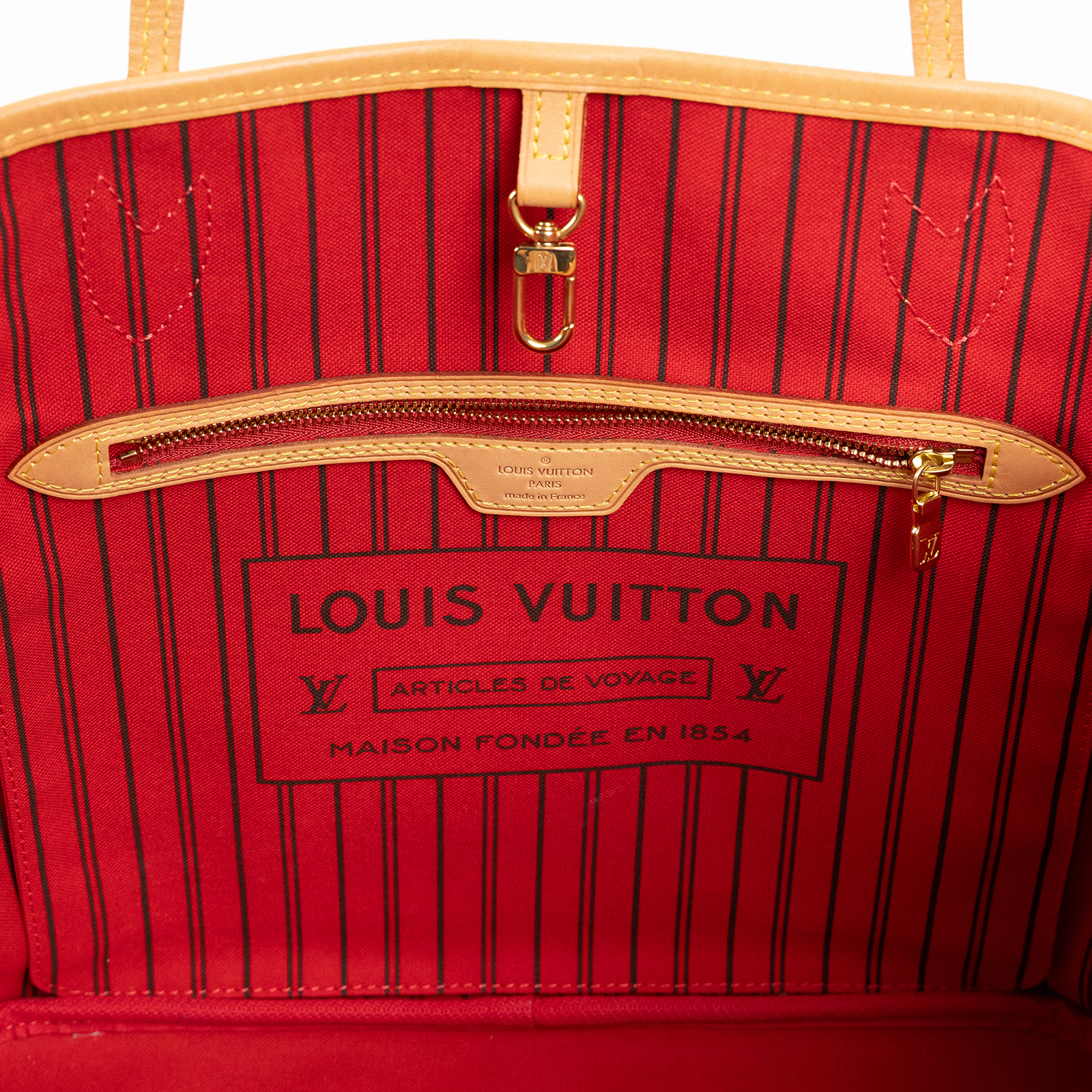 路易威登 LOUIS VUITTON Neverfull MM  經典帆布 肩背 購物袋 櫻桃紅內襯 M46987 晶片款  無附屬品