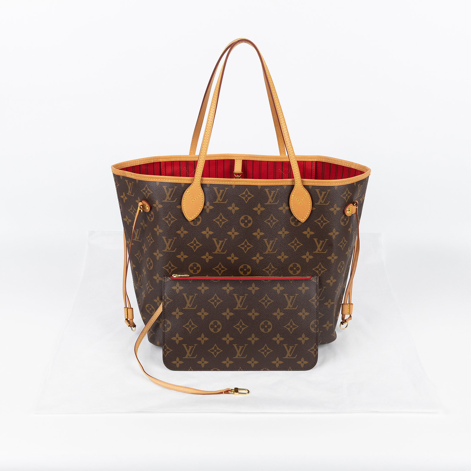 路易威登 LOUIS VUITTON Neverfull MM  經典帆布 肩背 購物袋 櫻桃紅內襯 M46987 晶片款  無附屬品