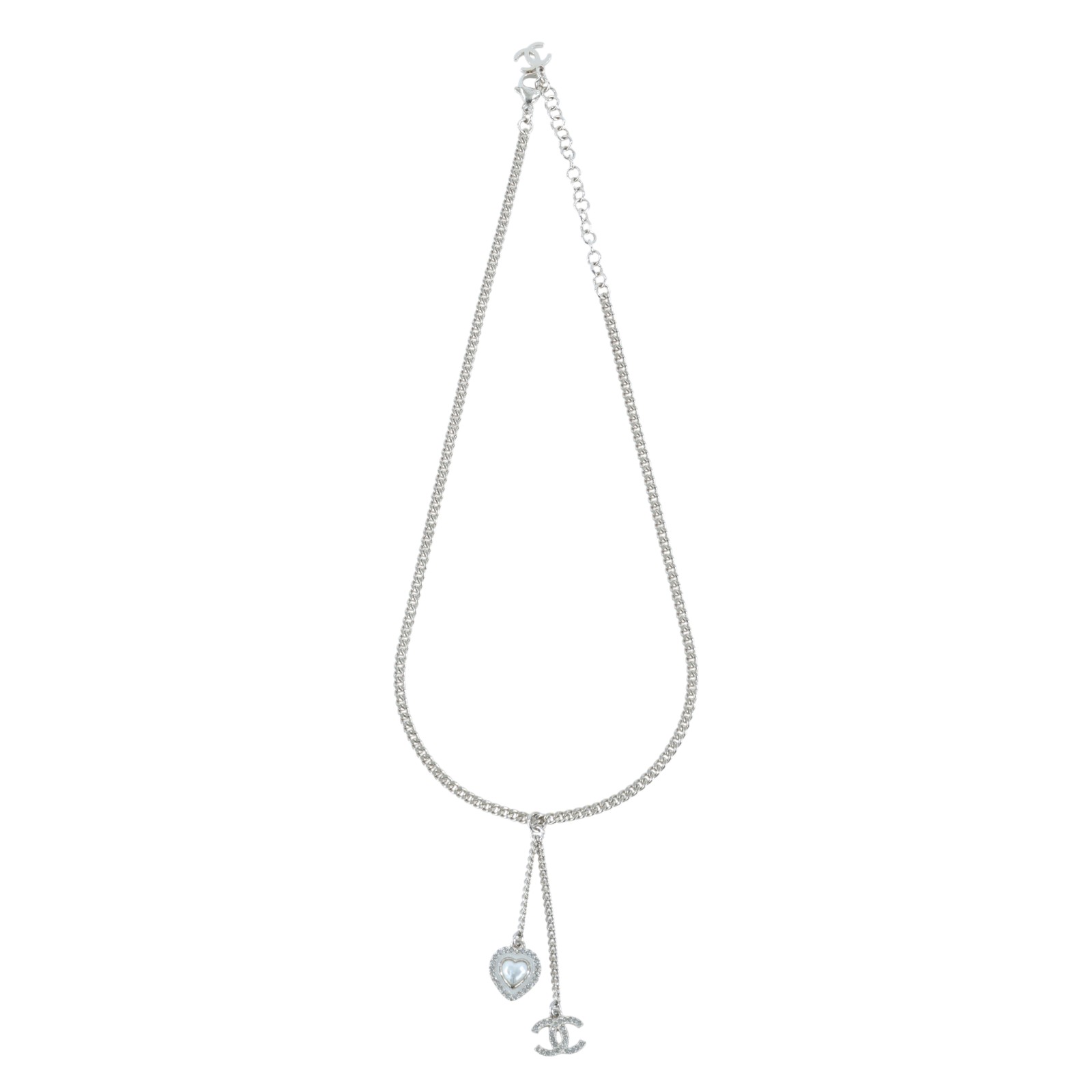 香奈兒 CHANEL CC LOGO 項鍊 5176777577265C24A 水鑽雙C愛心項鍊 原廠盒子/內襯