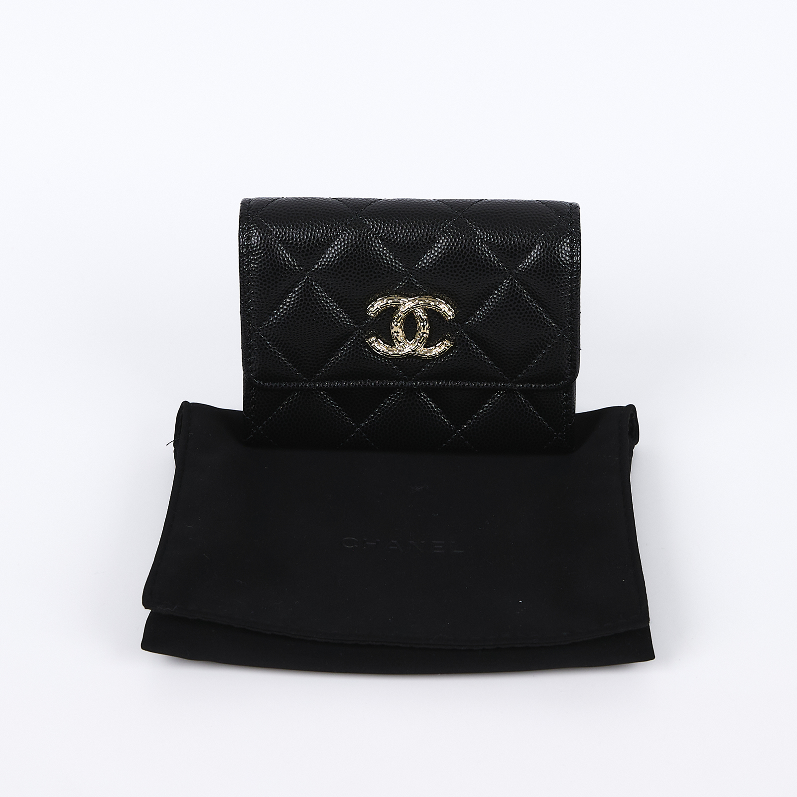 香奈兒 CHANEL CC LOGO 零錢包 卡片夾 AP31979B 晶片款 黑金荔枝絲巾卡包 防塵袋