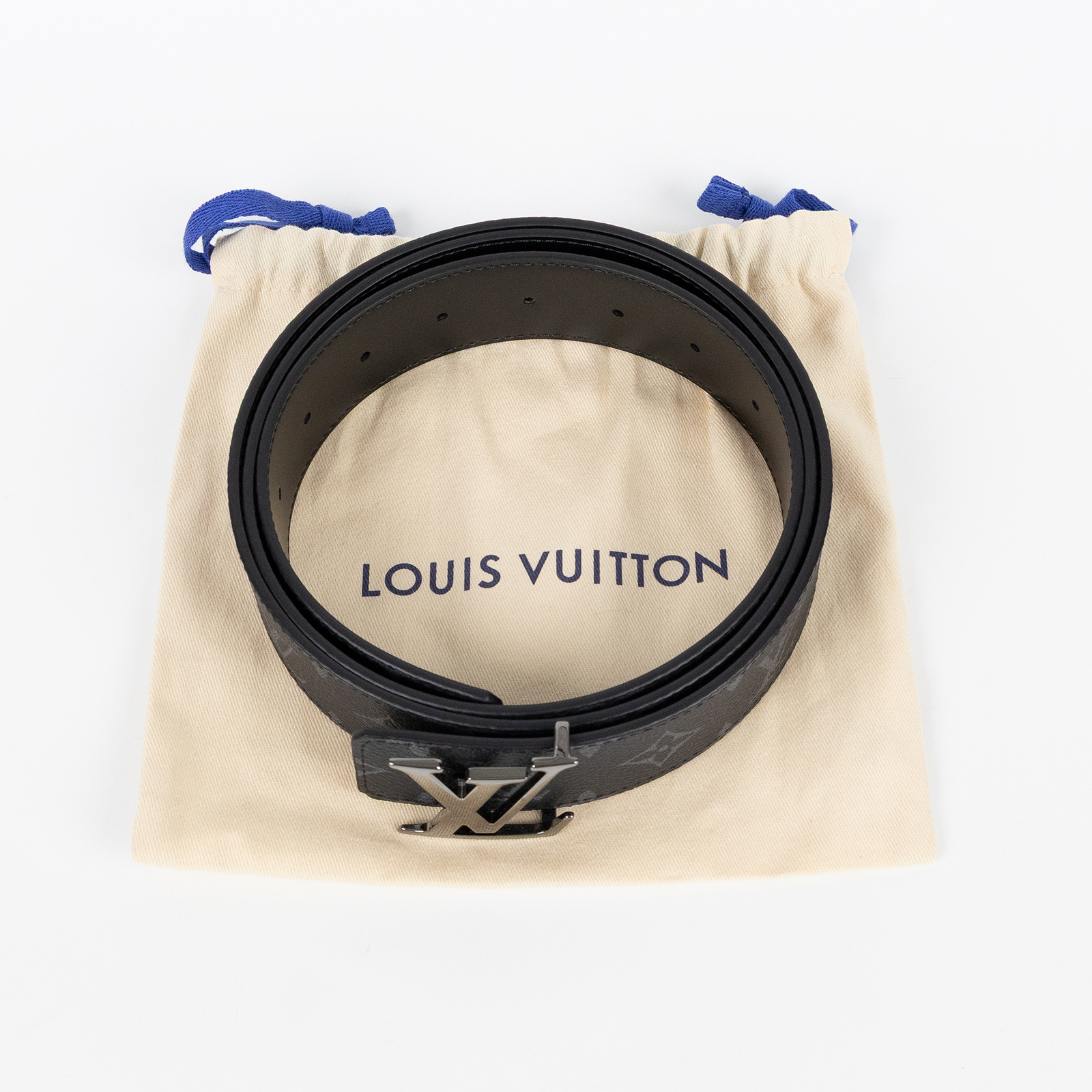 路易威登 LOUIS VUITTON LV Initiales 40毫米 雙面皮帶 M9043V 黑原花皮帶 防塵袋