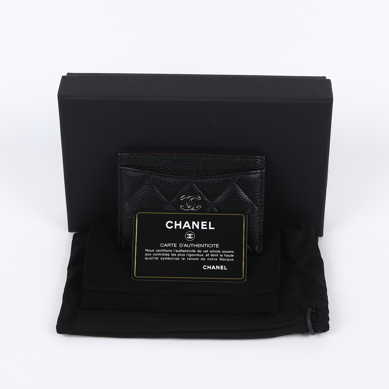 香奈兒 CHANEL CC LOGO 經典卡片夾 AP0213 25開黑銀荔枝卡夾 原廠盒子/防塵袋/保證卡