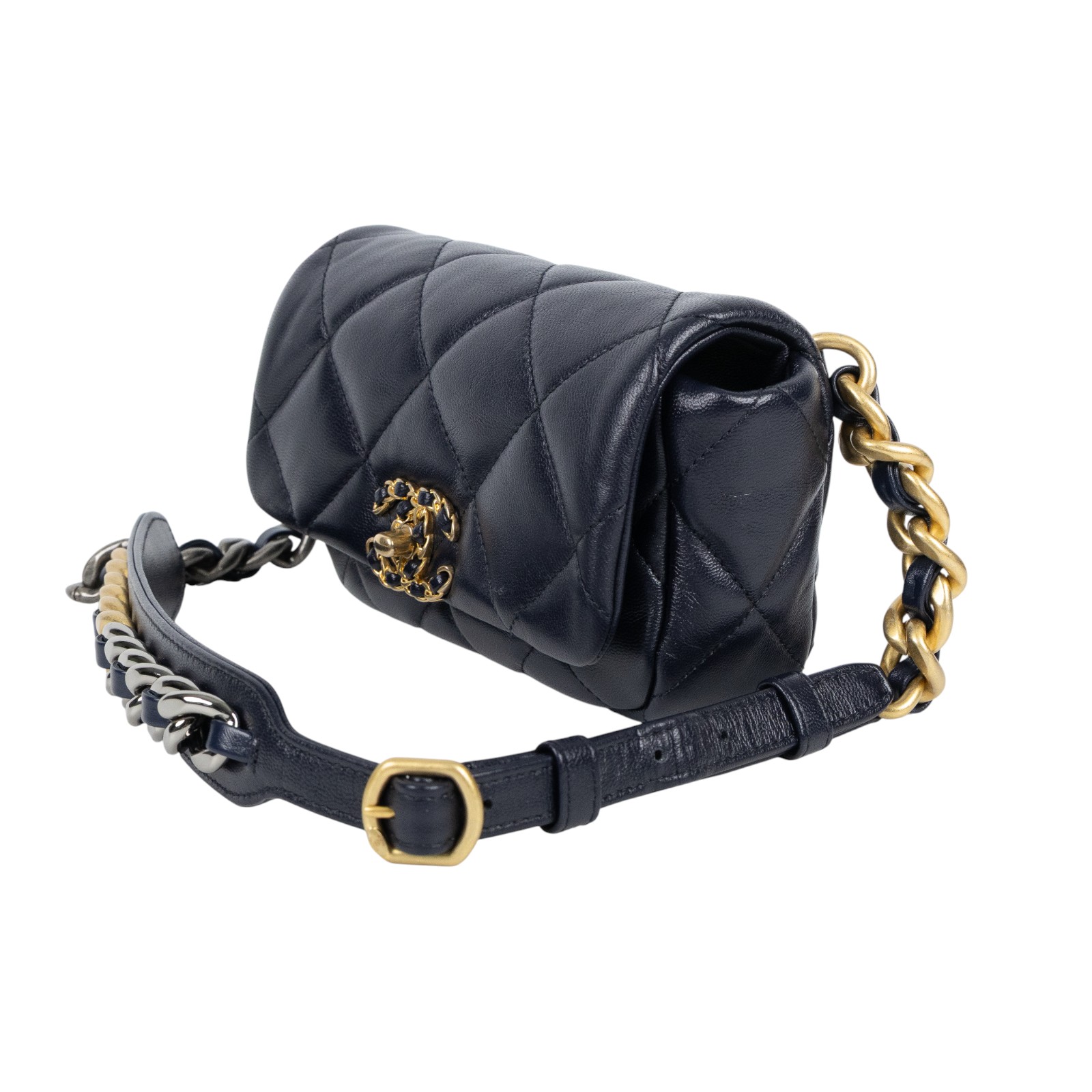 香奈兒 CHANEL CC LOGO 19 側背包 口蓋包 AS1163 30開 深藍19腰包 原廠盒子/防塵袋/保證卡