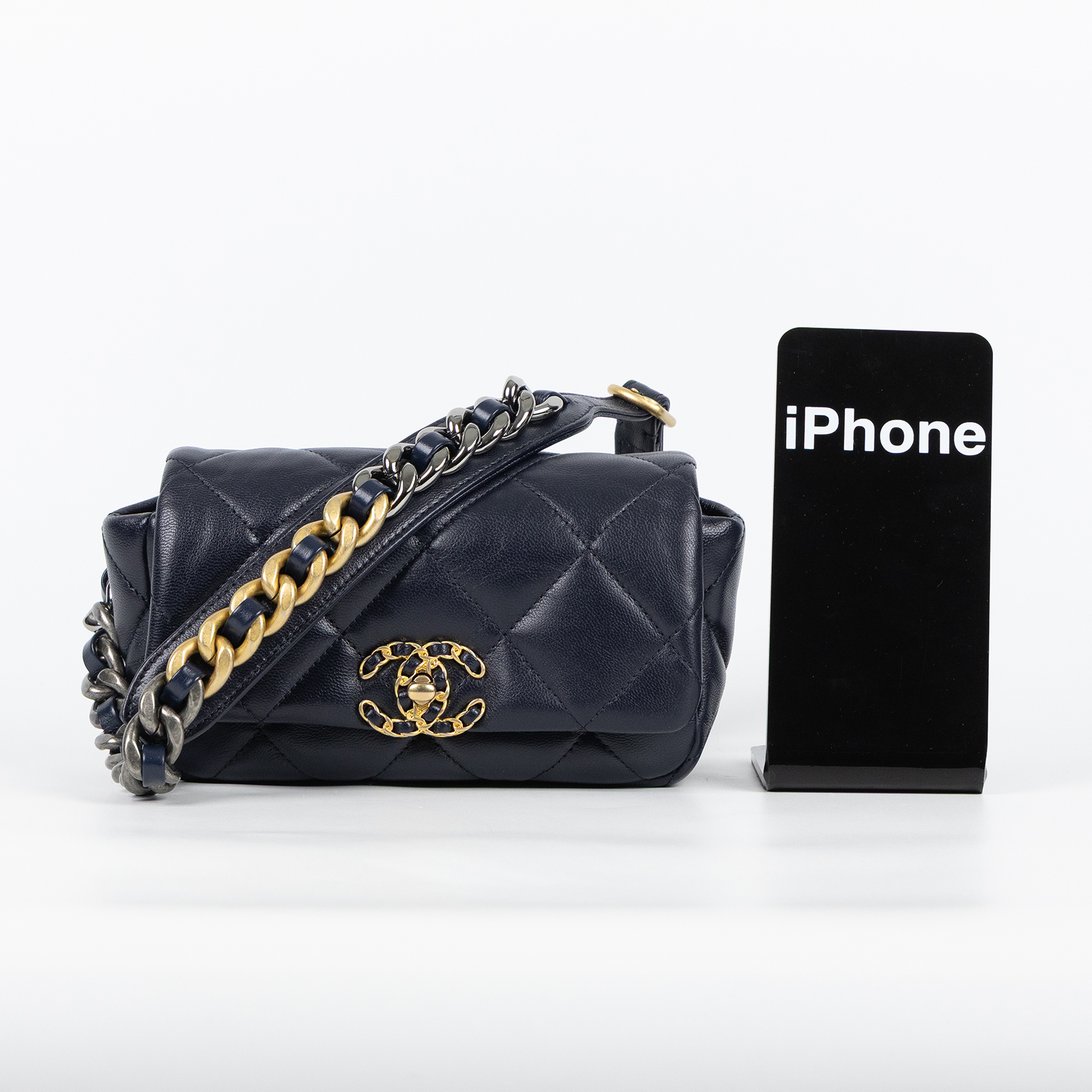 香奈兒 CHANEL CC LOGO 19 側背包 口蓋包 AS1163 30開 深藍19腰包 原廠盒子/防塵袋/保證卡