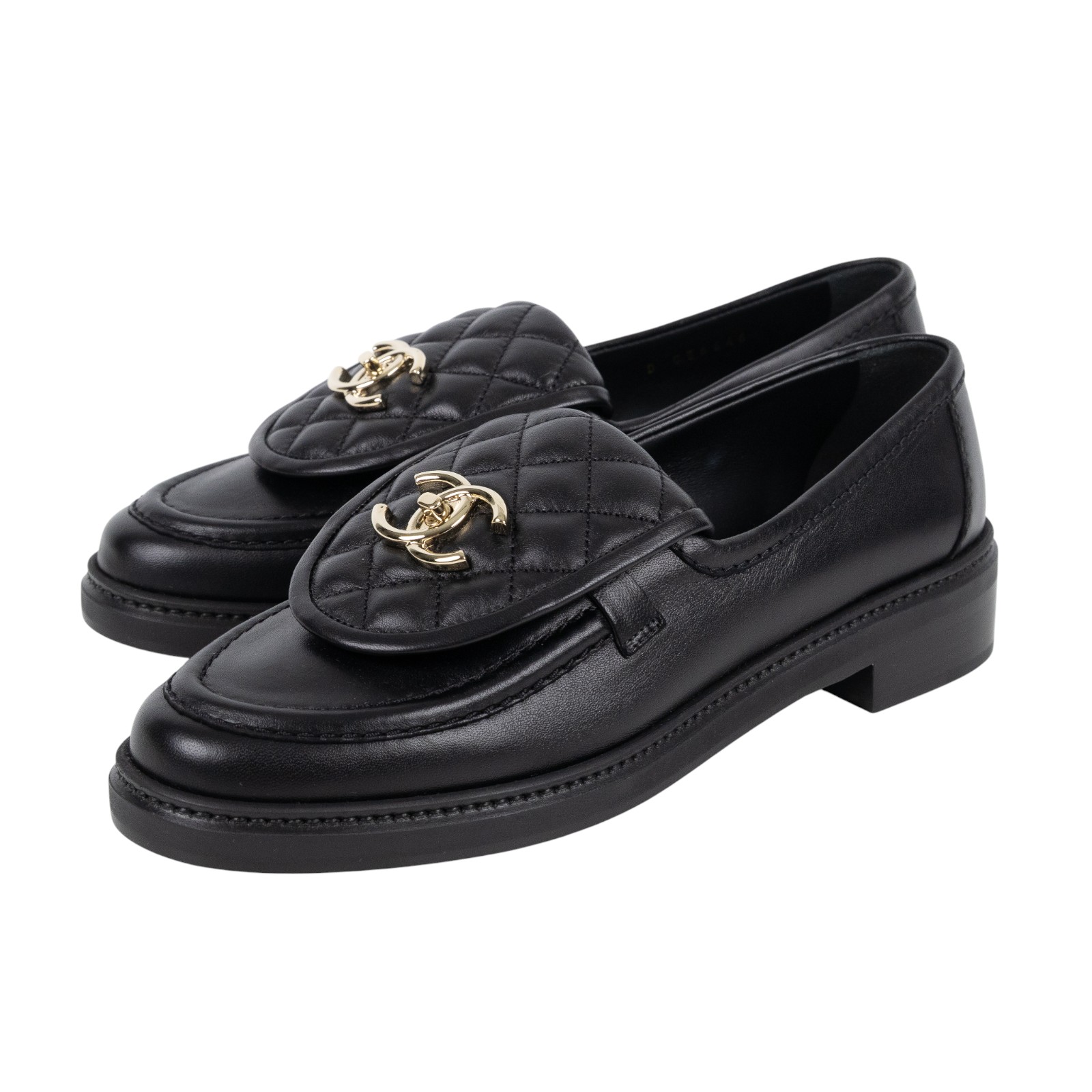 香奈兒 CHANEL CC LOGO 平底鞋 皮鞋 G36646_38 黑金樂福鞋 無附屬品