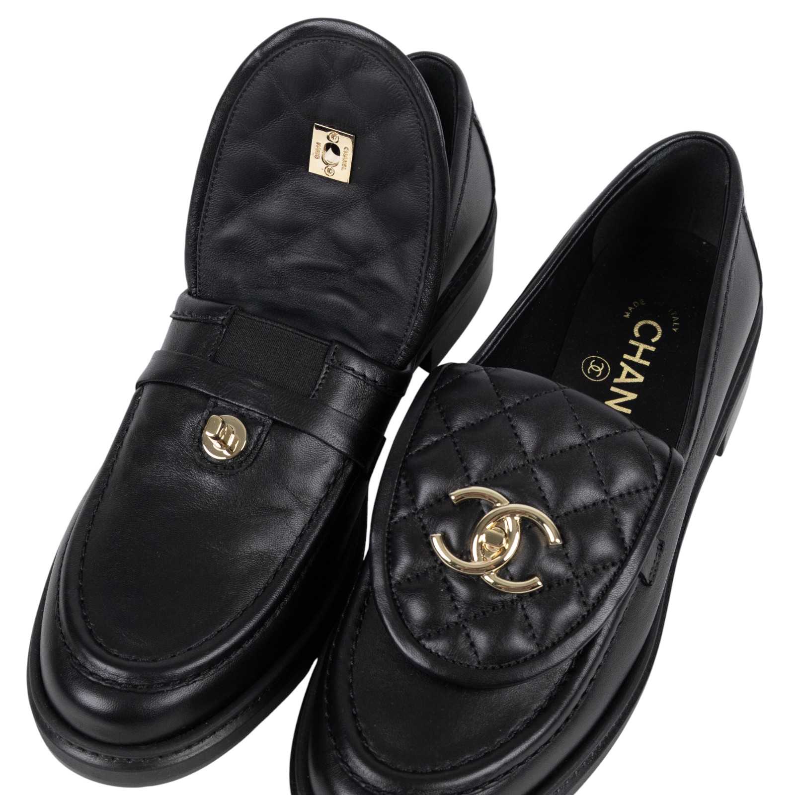 香奈兒 CHANEL CC LOGO 平底鞋 皮鞋 G36646_38 黑金樂福鞋 無附屬品