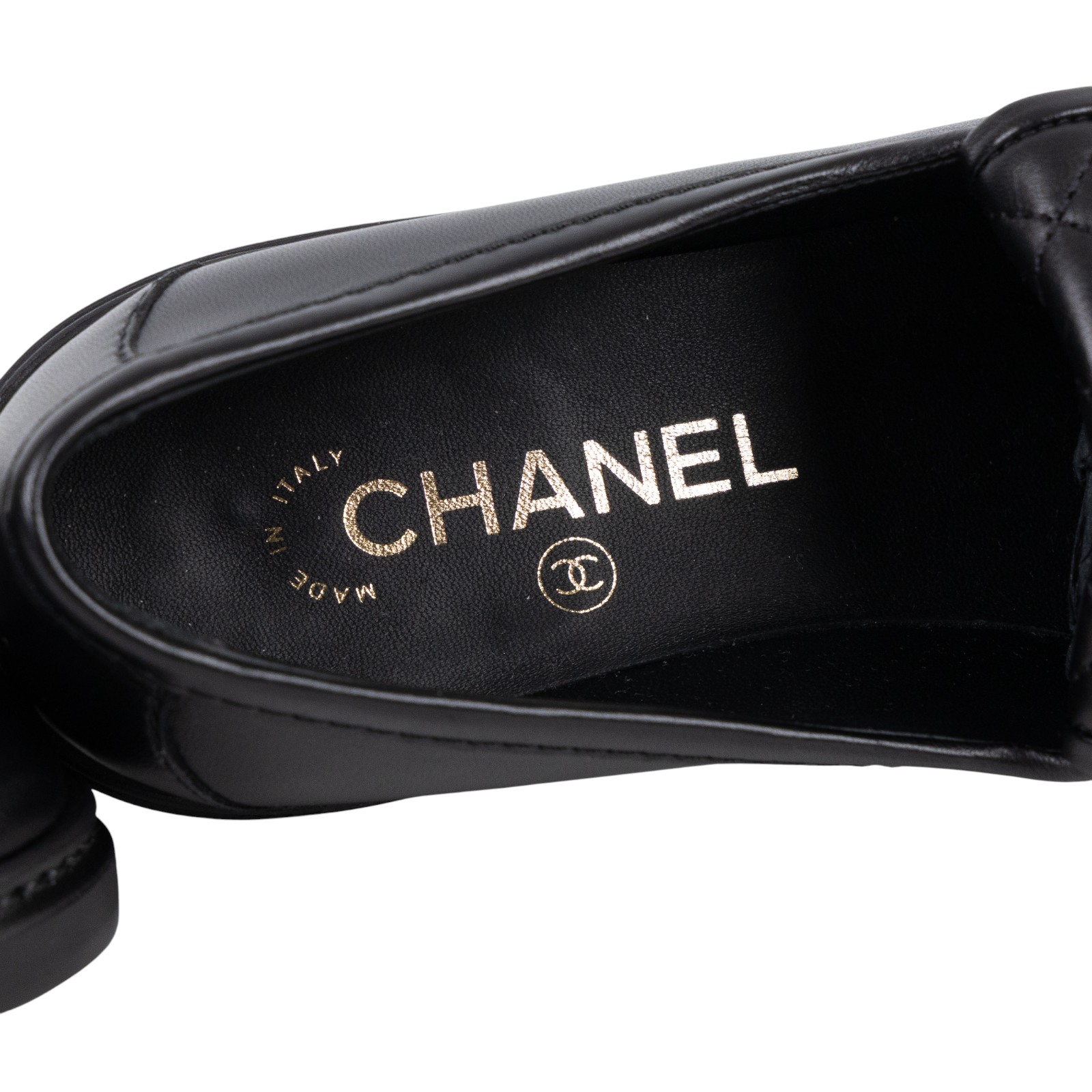 香奈兒 CHANEL CC LOGO 平底鞋 皮鞋 G36646_38 黑金樂福鞋 無附屬品