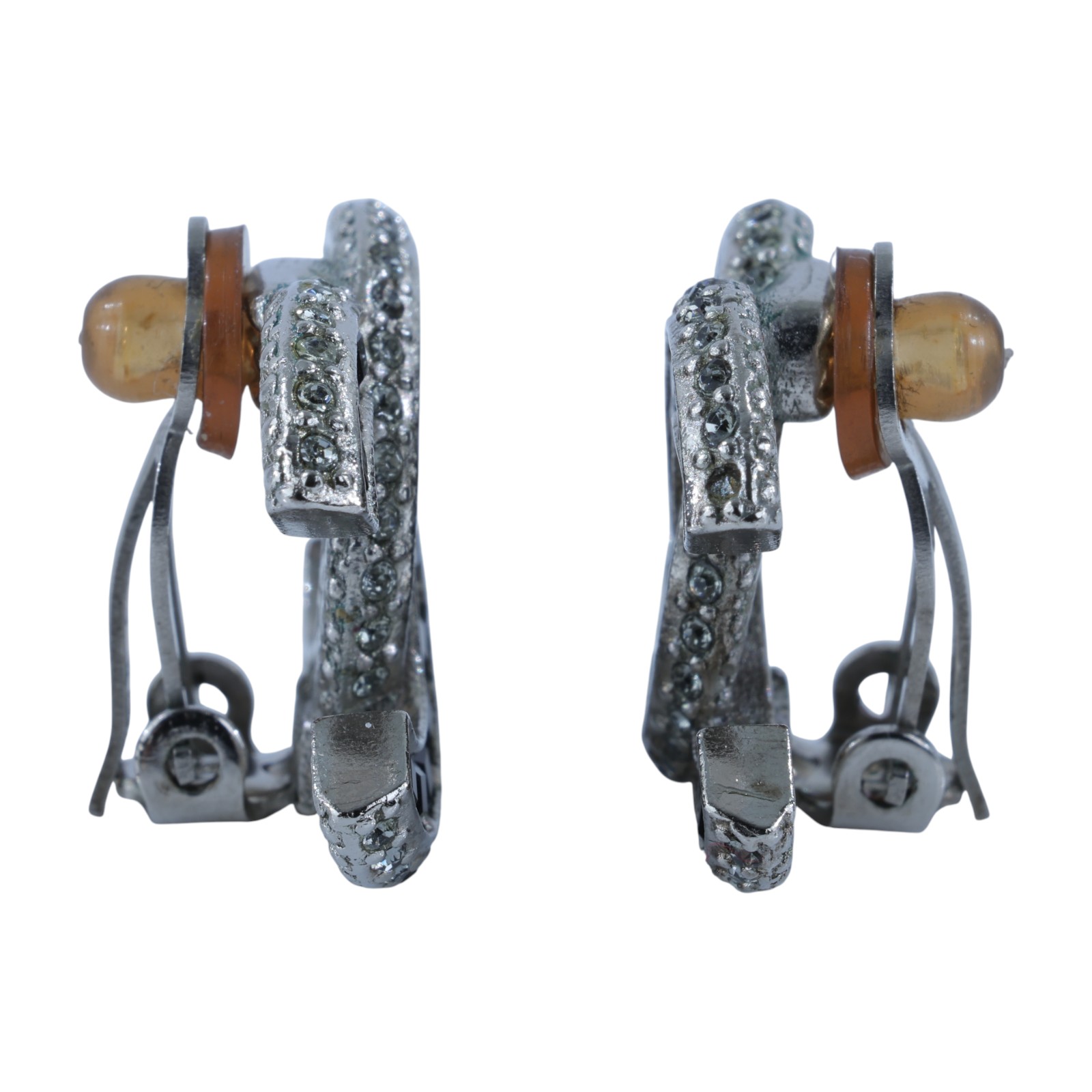 香奈兒 CHANEL CC LOGO 夾式 耳環 A15K 銀色黑石雙C夾式耳環 原廠盒子/內襯