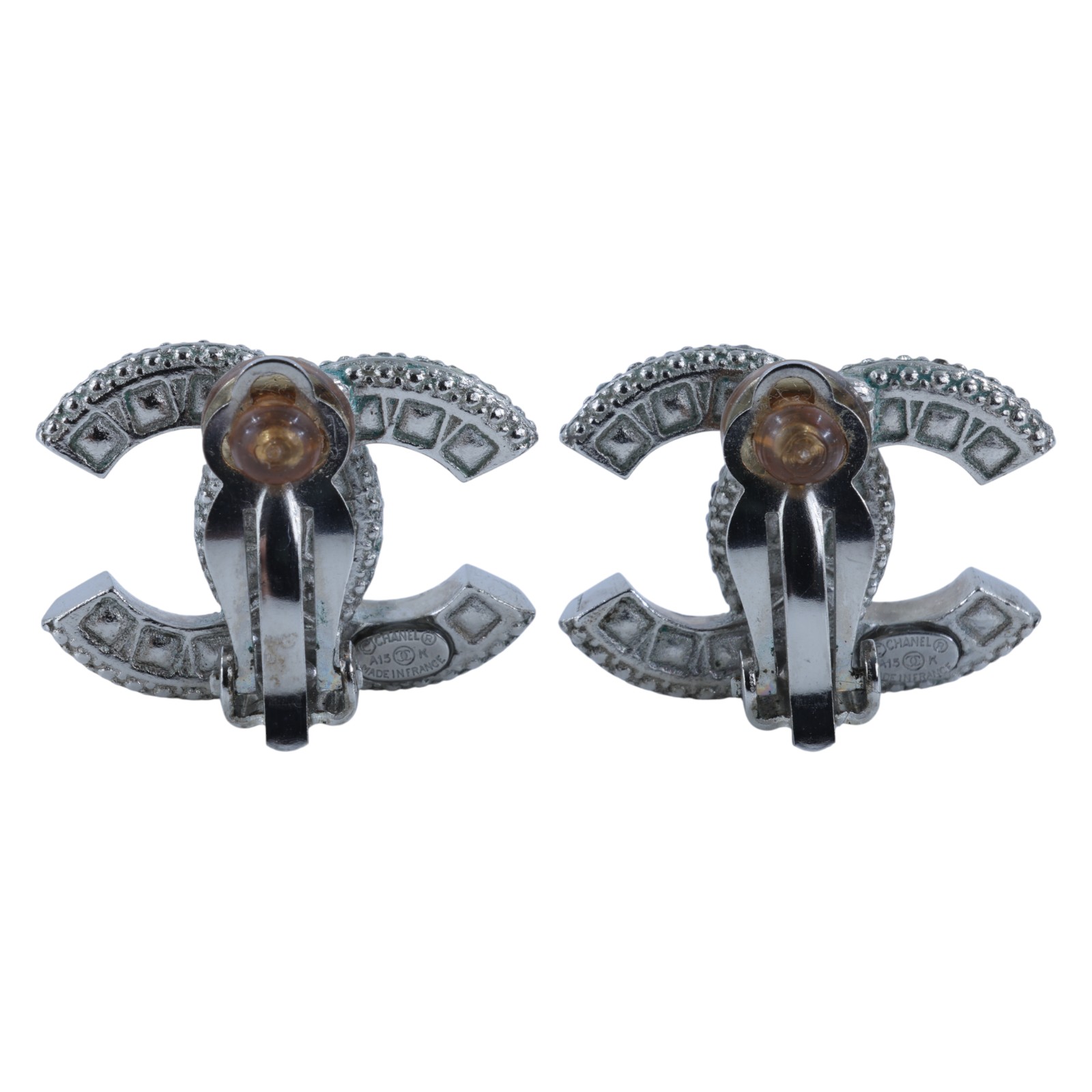 香奈兒 CHANEL CC LOGO 夾式 耳環 A15K 銀色黑石雙C夾式耳環 原廠盒子/內襯