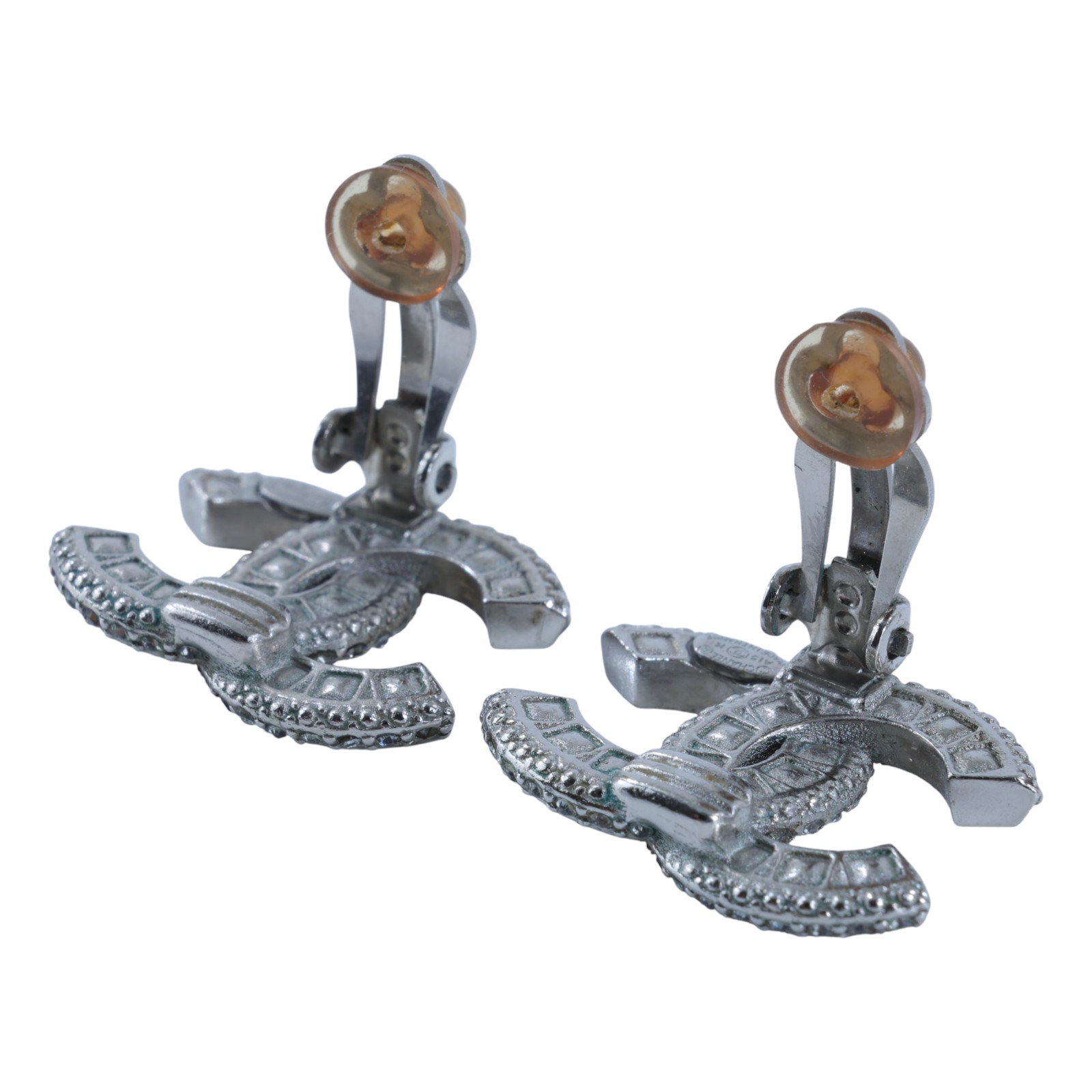 香奈兒 CHANEL CC LOGO 夾式 耳環 A15K 銀色黑石雙C夾式耳環 原廠盒子/內襯