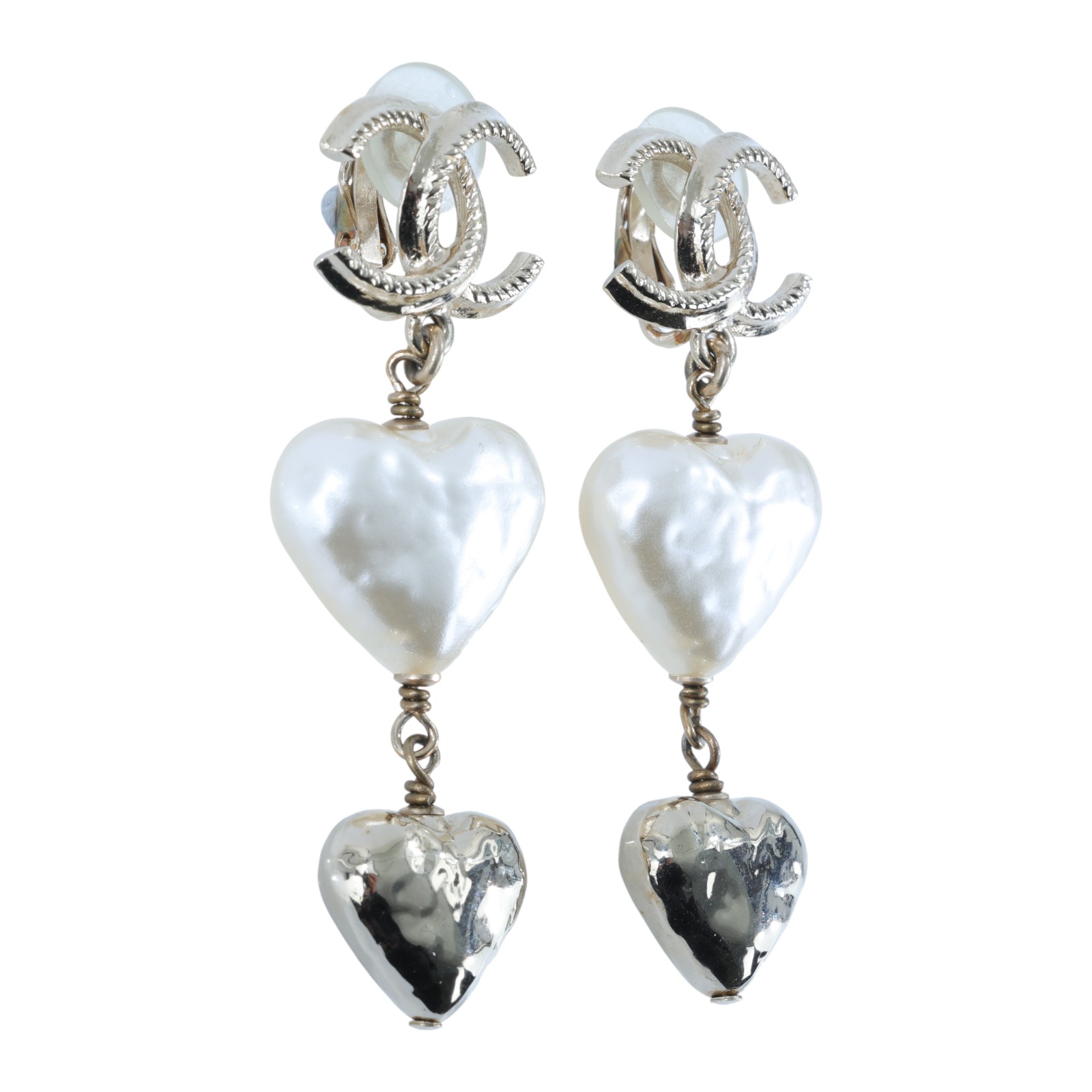 香奈兒 CHANEL CC LOGO 夾式 耳環 S22C 金色雙C愛心垂墜夾式耳環 原廠盒子/內襯