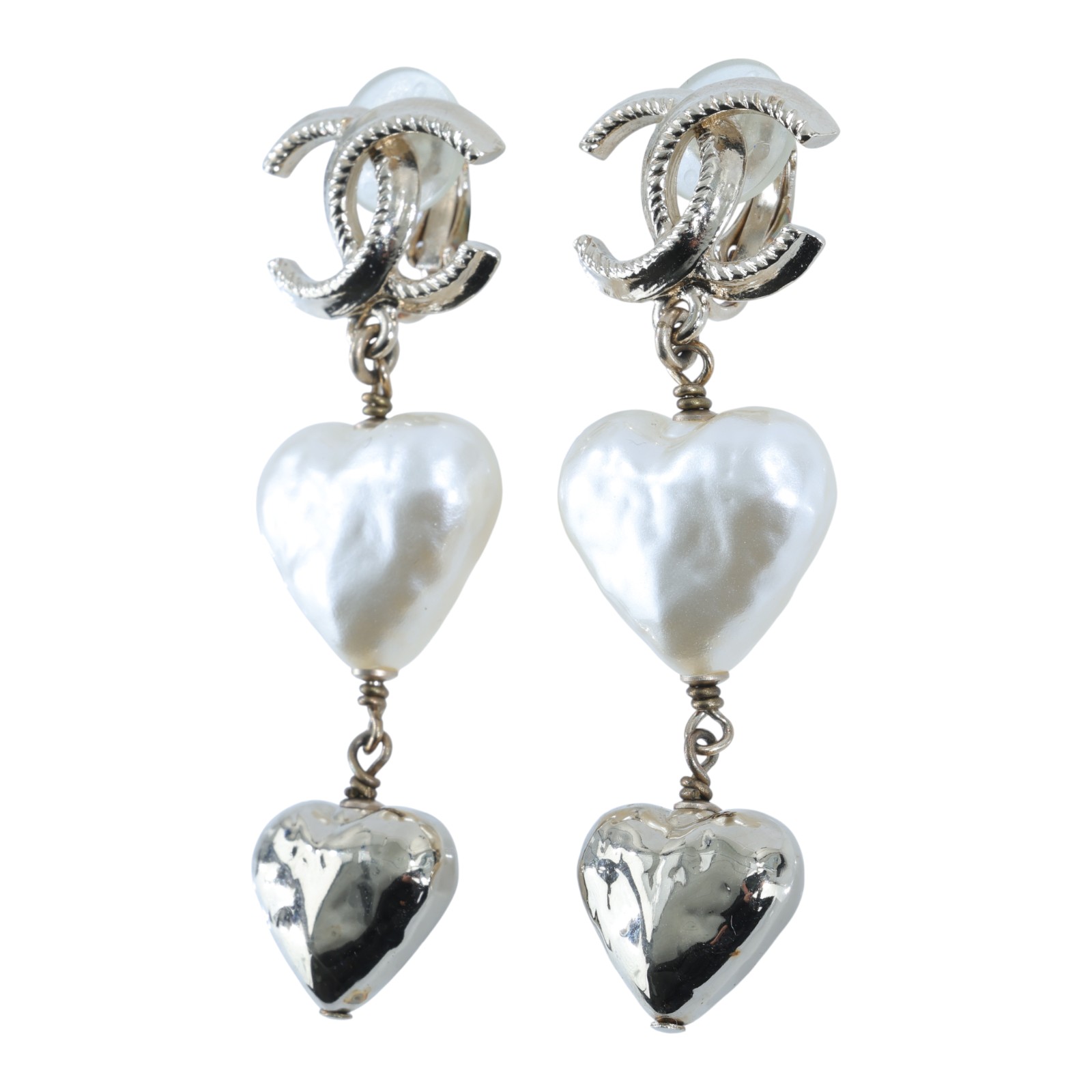 香奈兒 CHANEL CC LOGO 夾式 耳環 S22C 金色雙C愛心垂墜夾式耳環 原廠盒子/內襯