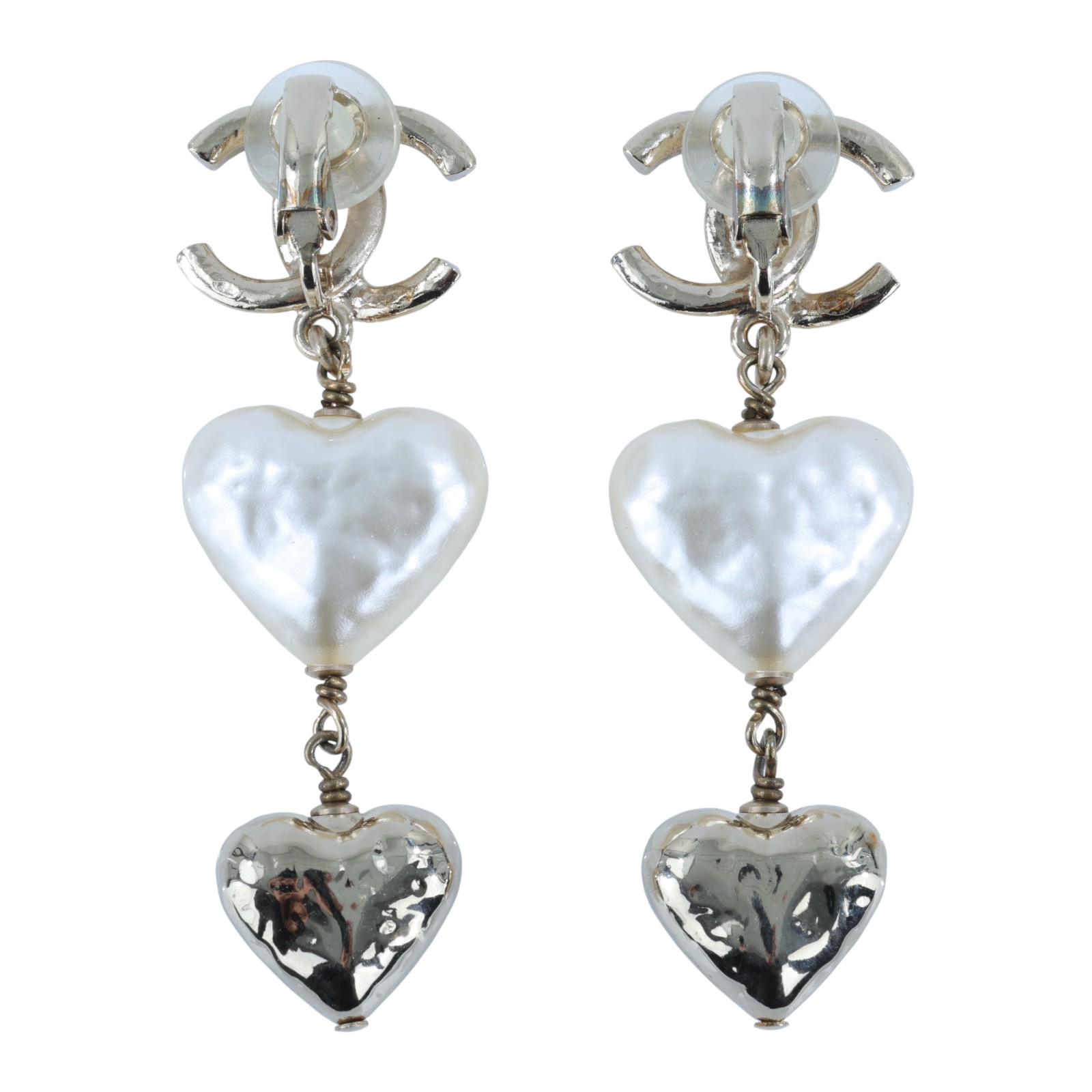 香奈兒 CHANEL CC LOGO 夾式 耳環 S22C 金色雙C愛心垂墜夾式耳環 原廠盒子/內襯