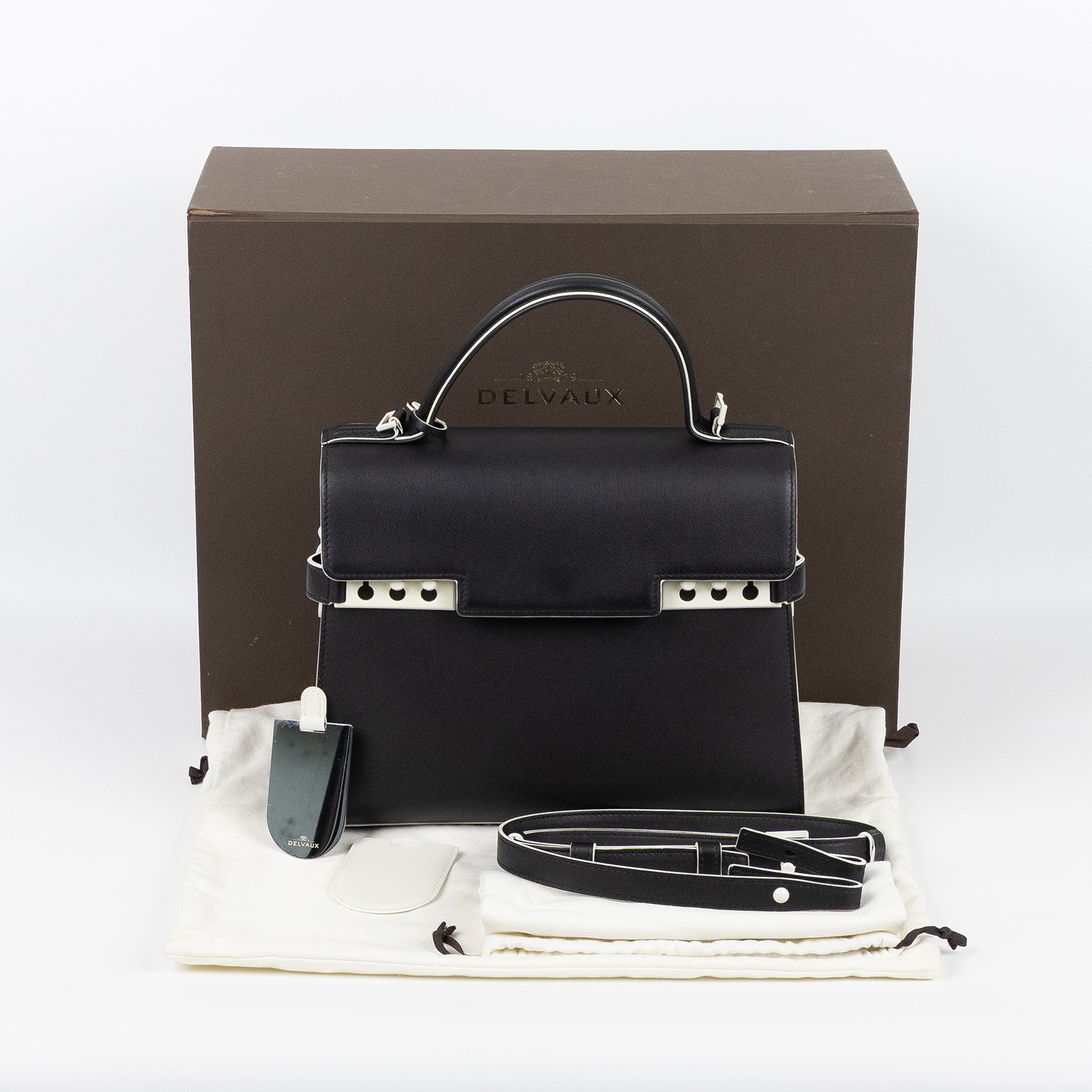 德爾沃 DELVAUX  Tempete MM 手提包 AA0611AMF099ZPA 黑TEMPETE MM 原廠盒子/防塵袋/背帶