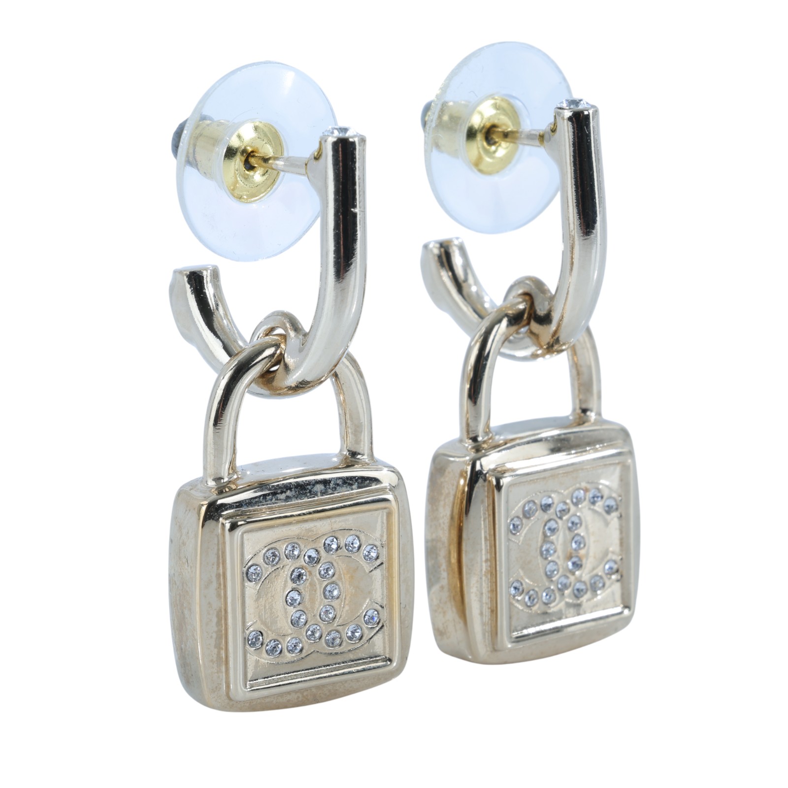 香奈兒 CHANEL CC LOGO 耳環 耳釘 A23P 金色鎖頭耳環 原廠盒子/內襯