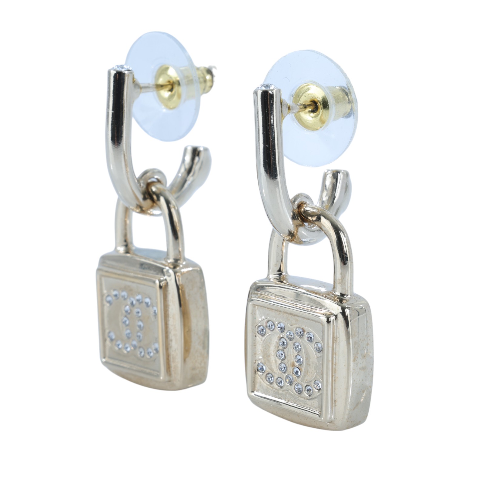 香奈兒 CHANEL CC LOGO 耳環 耳釘 A23P 金色鎖頭耳環 原廠盒子/內襯