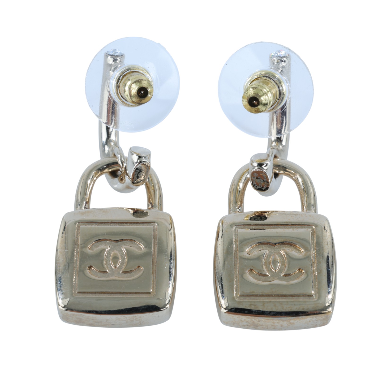 香奈兒 CHANEL CC LOGO 耳環 耳釘 A23P 金色鎖頭耳環 原廠盒子/內襯