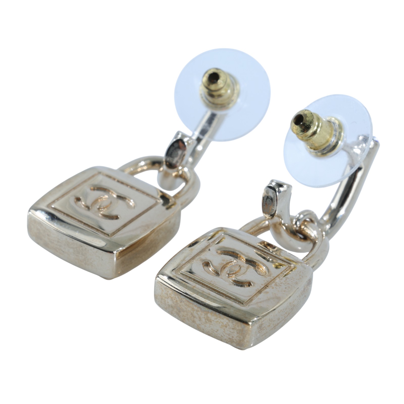 香奈兒 CHANEL CC LOGO 耳環 耳釘 A23P 金色鎖頭耳環 原廠盒子/內襯