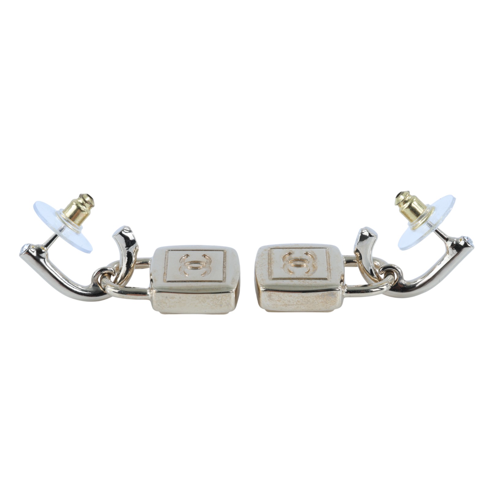 香奈兒 CHANEL CC LOGO 耳環 耳釘 A23P 金色鎖頭耳環 原廠盒子/內襯