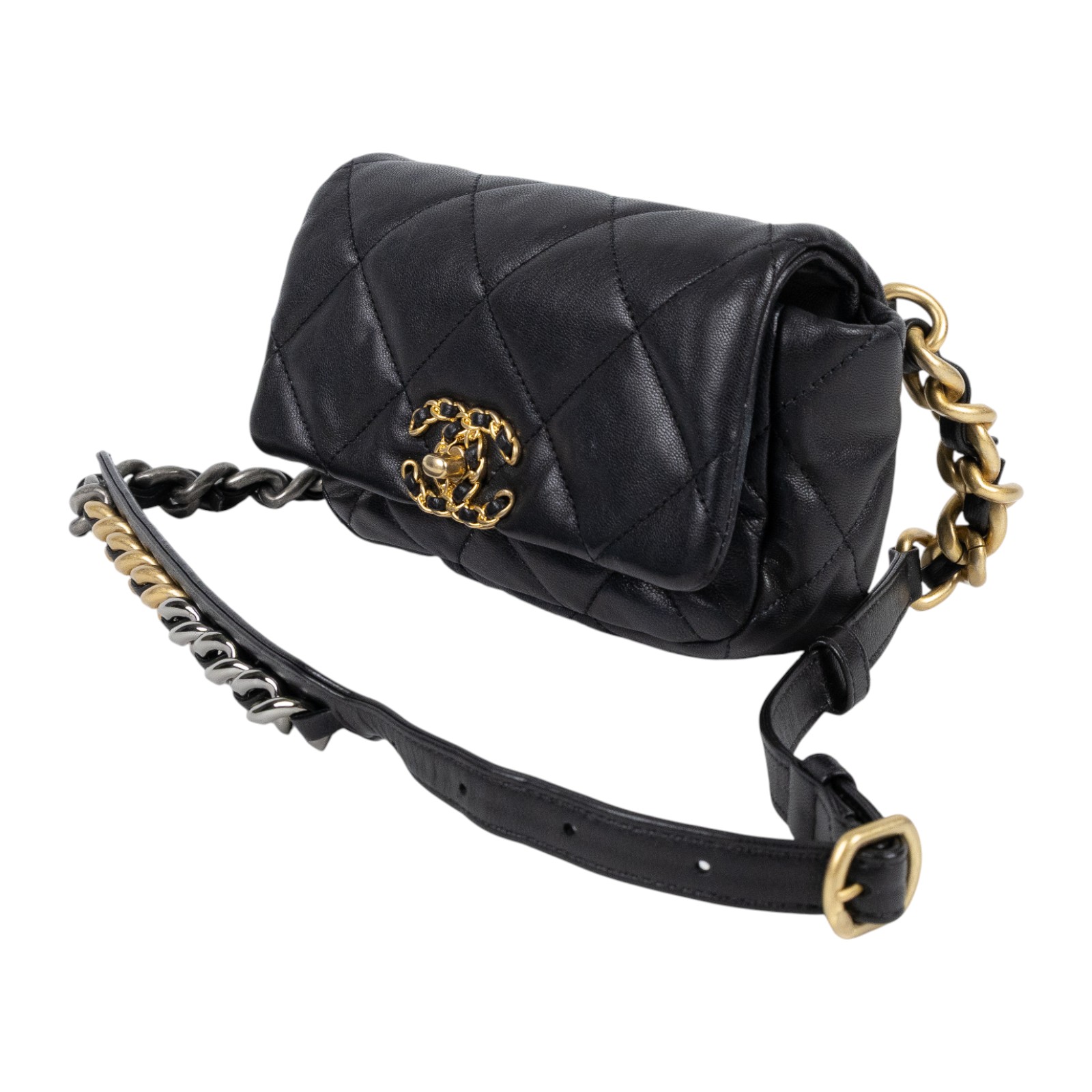 香奈兒 CHANEL CC LOGO 19 側背包 口蓋包 AS1163 28開黑19腰包 防塵袋/保證卡