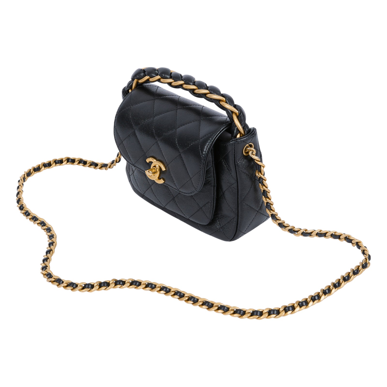 香奈兒 CHANEL CC LOGO MINI CF 口蓋包 肩背包 方胖子 AS4988 B17381 晶片款 黑金荔枝肩背包 原廠盒子/防塵袋/購買證明