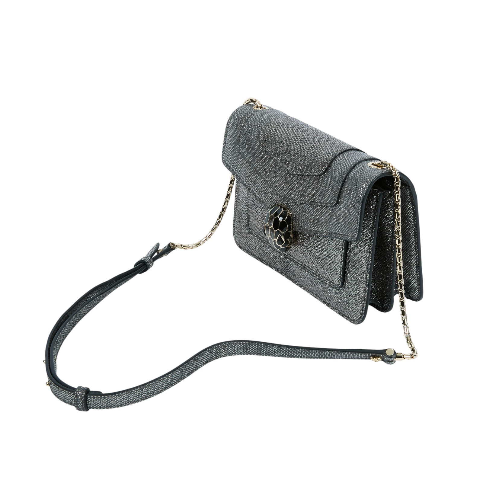 寶格麗 BVLGARI Serpenti Forever 口蓋包  銀蔥蛇頭包 鏡子/保證卡/雨衣