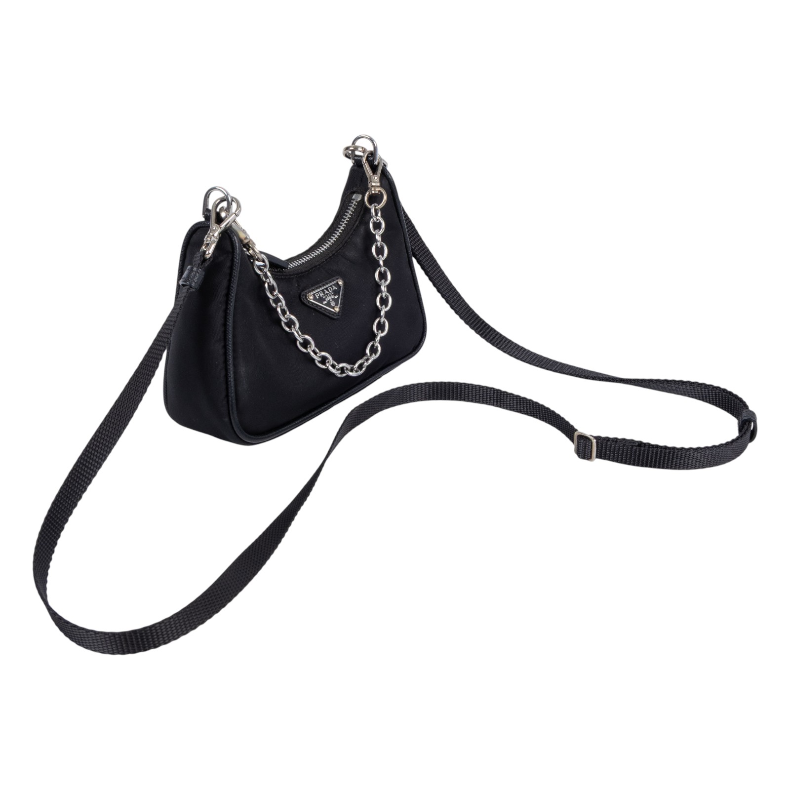 普拉達 PRADA Mini Hobo 腋下包 1TT122_064 黑mini三合一鏈條包 原廠盒子/保證卡