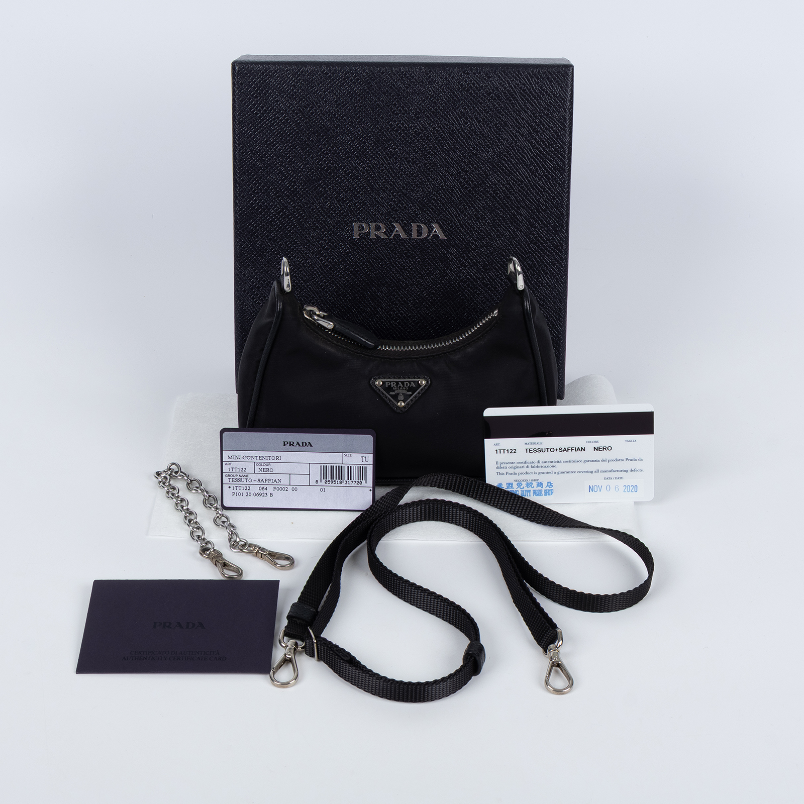 普拉達 PRADA Mini Hobo 腋下包 1TT122_064 黑mini三合一鏈條包 原廠盒子/保證卡