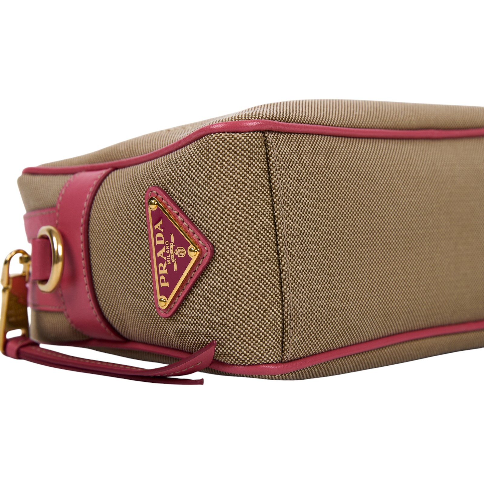 普拉達 PRADA Jacquard 單肩包 相機包 1BH089_UCW 卡其粉邊相機包 防塵袋