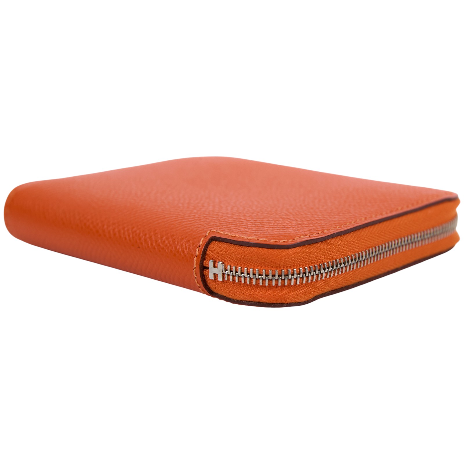 愛馬仕 Hermes SilkIn 拉鍊 絲巾 短夾 錢包 SILK 口R刻 橘絲巾短夾 無附屬品