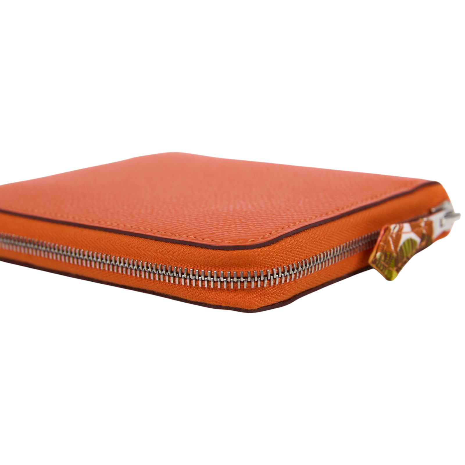 愛馬仕 Hermes SilkIn 拉鍊 絲巾 短夾 錢包 SILK 口R刻 橘絲巾短夾 無附屬品