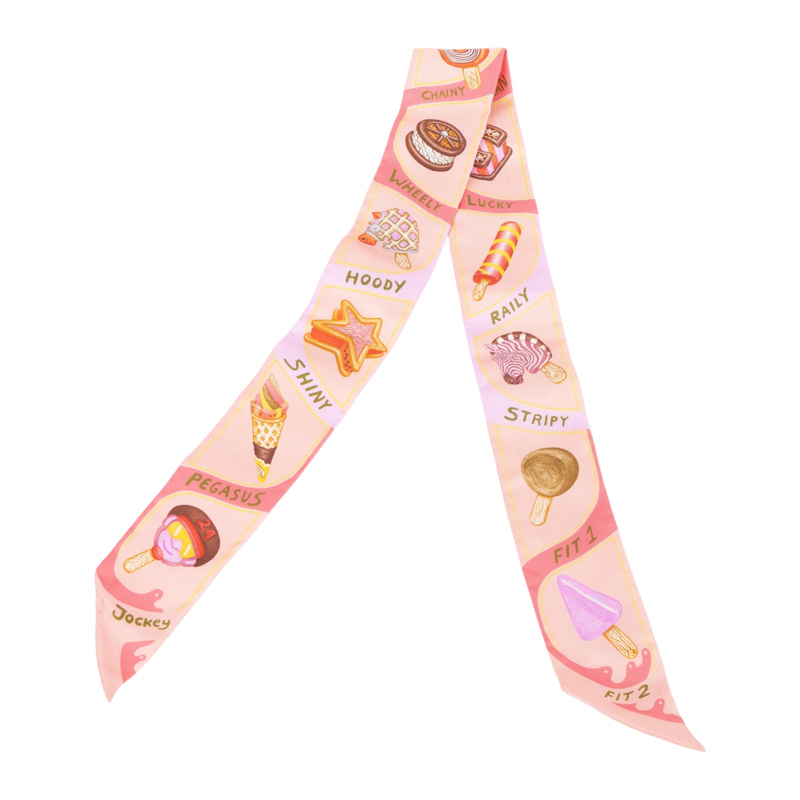 愛馬仕 Hermes Funny Ice Cream Twilly 絲巾 粉色 珊瑚色 小雞黃色 H064109Sv04 HTH2402  原廠盒子